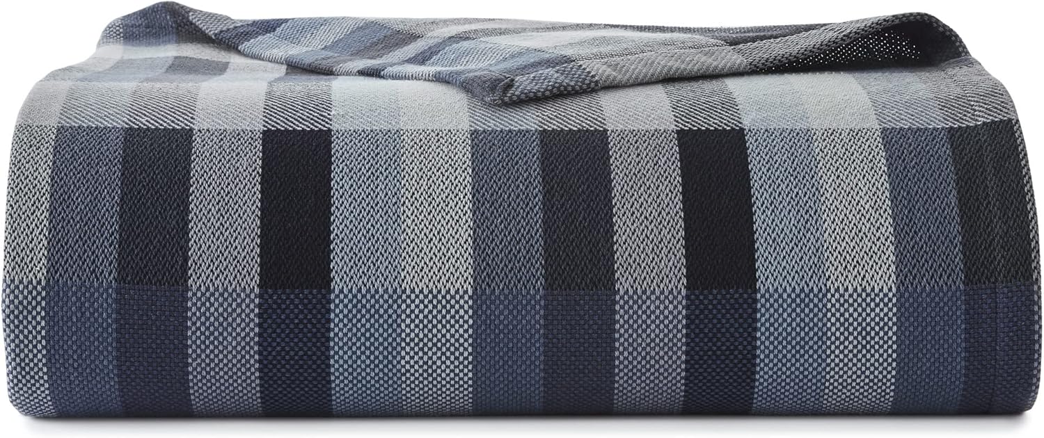 Eddie Bauer – Manta Queen, ropa de cama acogedora de algodón, decoración del hogar para todas las estaciones (azul indsor, Queen)