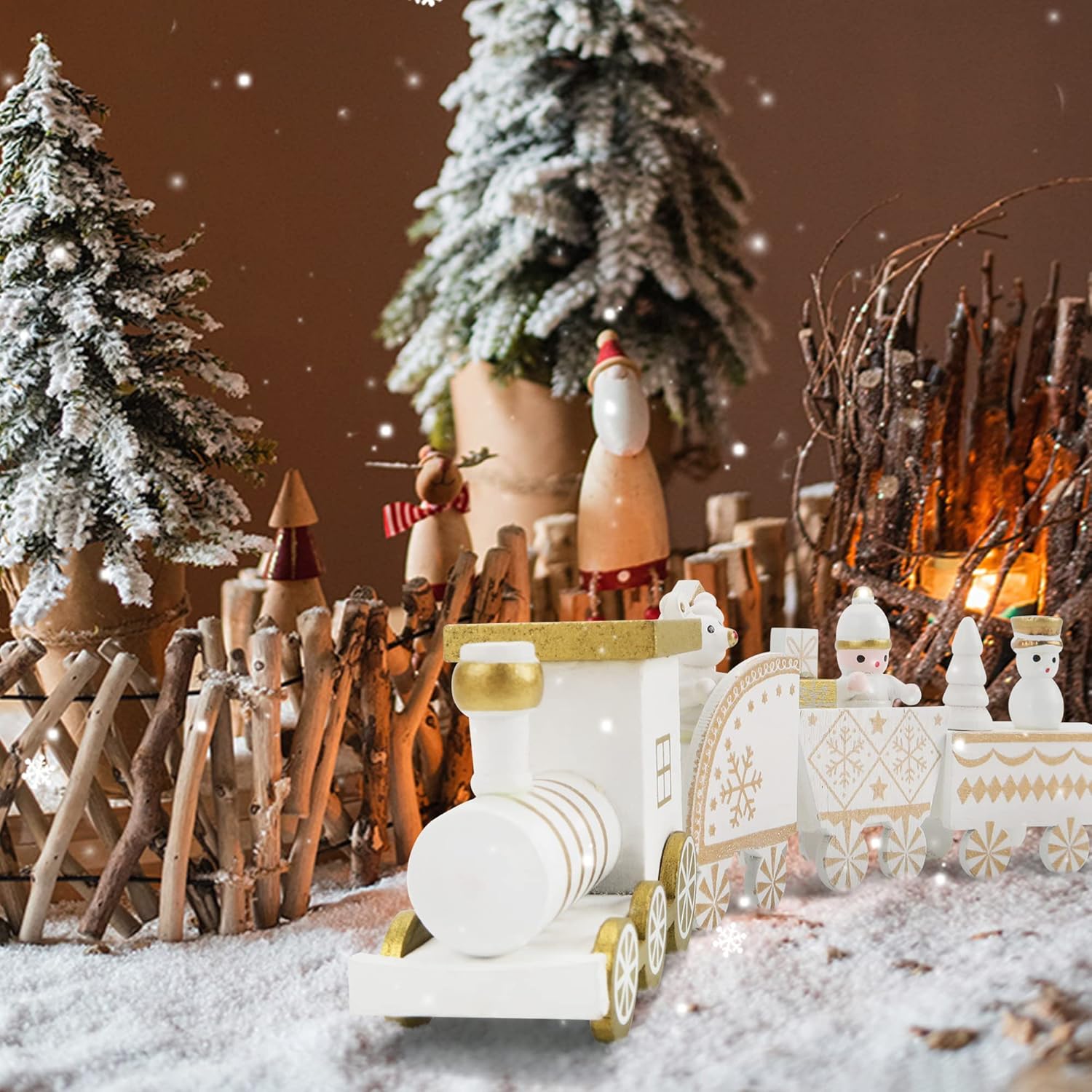 2 adornos de tren de madera de Navidad, mini decoración de tren pintado, juguetes de regalo para niños, adorno de mesa de Navidad para fiesta de
