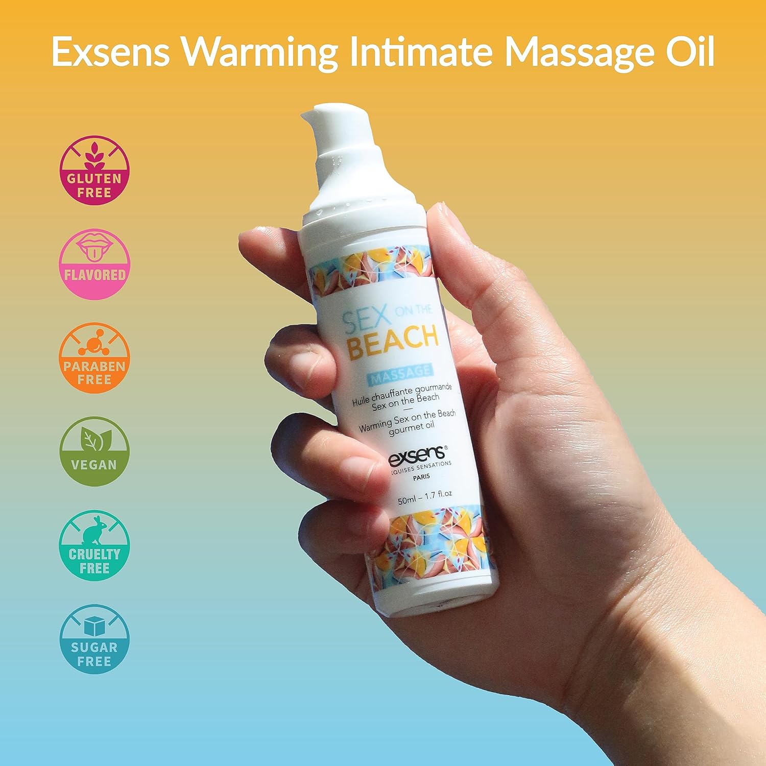 Exsens Aceite de masaje cálido sabor Stawberry y Sex on the Beach, para hombres, mujeres y parejas, todo natural, paquete de 2