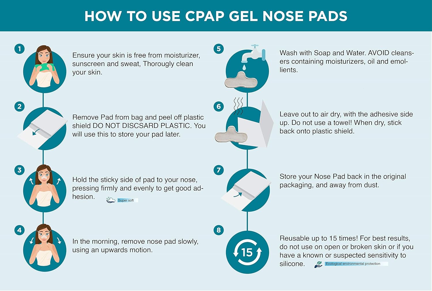Paquete de 2 almohadillas de gel CPAP para la nariz, protección nasal CPAP contra la irritación y el dolor, almohadilla cómoda para la nariz,