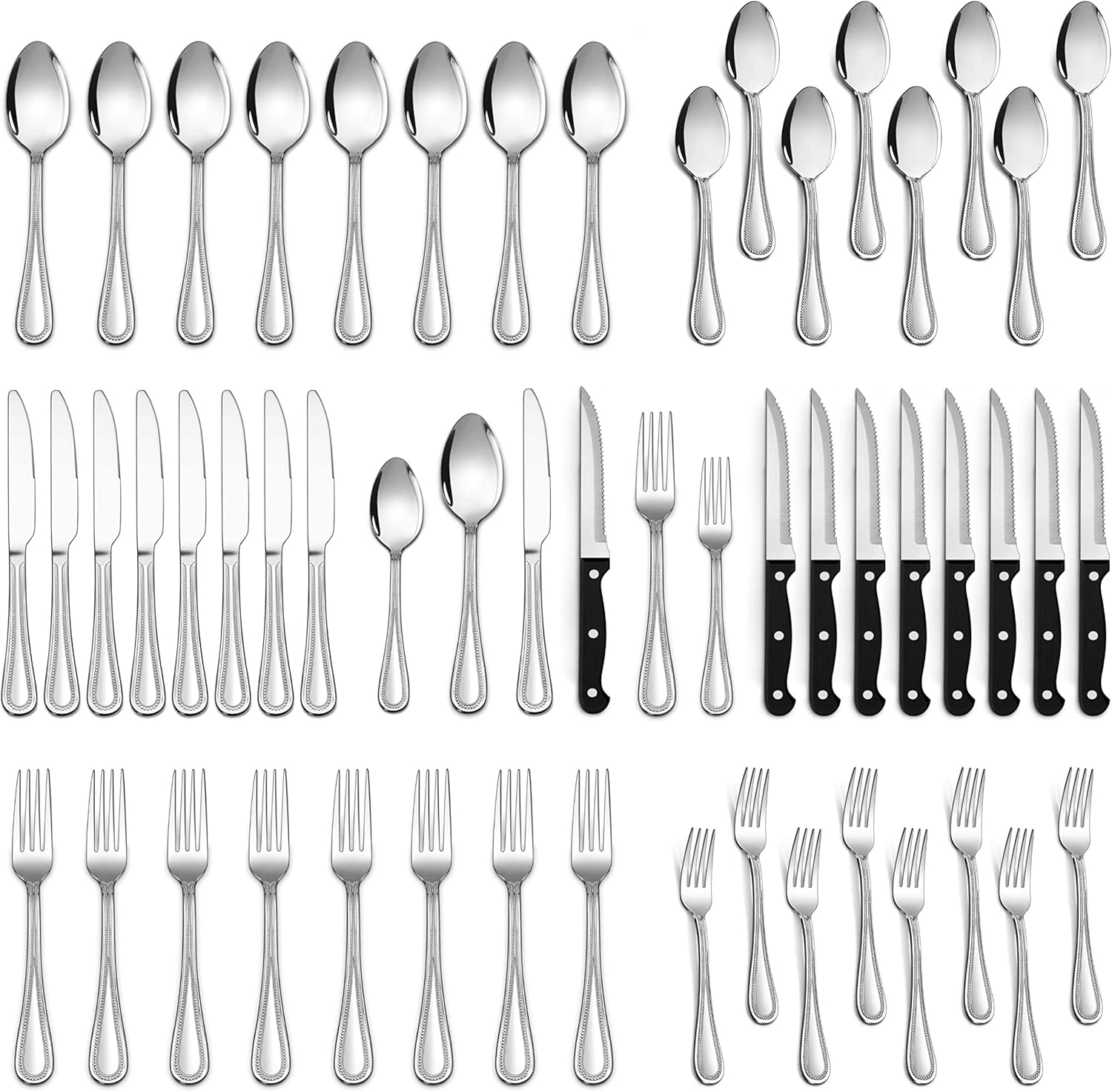 LIANYU Juego de cubiertos de 36 piezas con cuchillos para carne para 6, cubiertos de acero inoxidable para cocina, restaurante, hotel, utensilios de