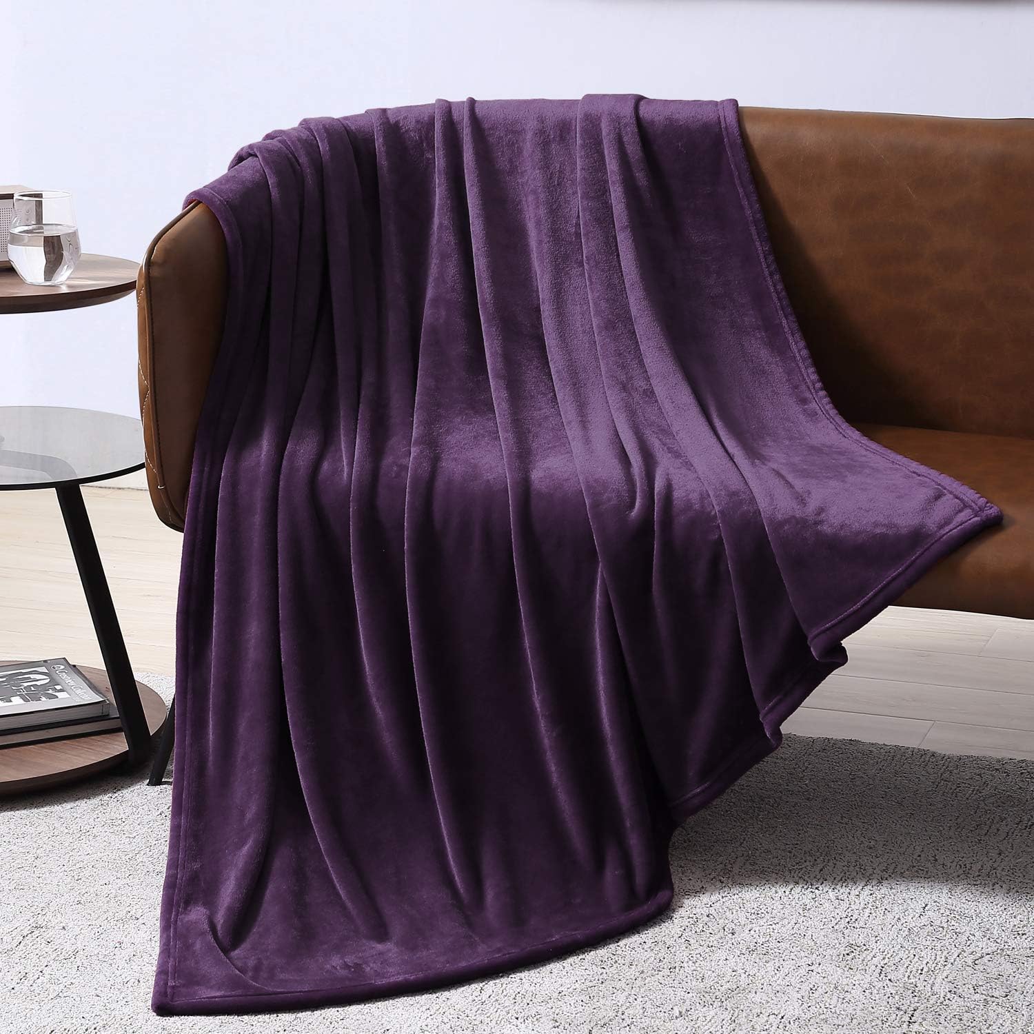 EXQ Home – Cobija de vellón, color morado, para cama o sofá, cobija de franela de microfibra mullida para adultos o niños