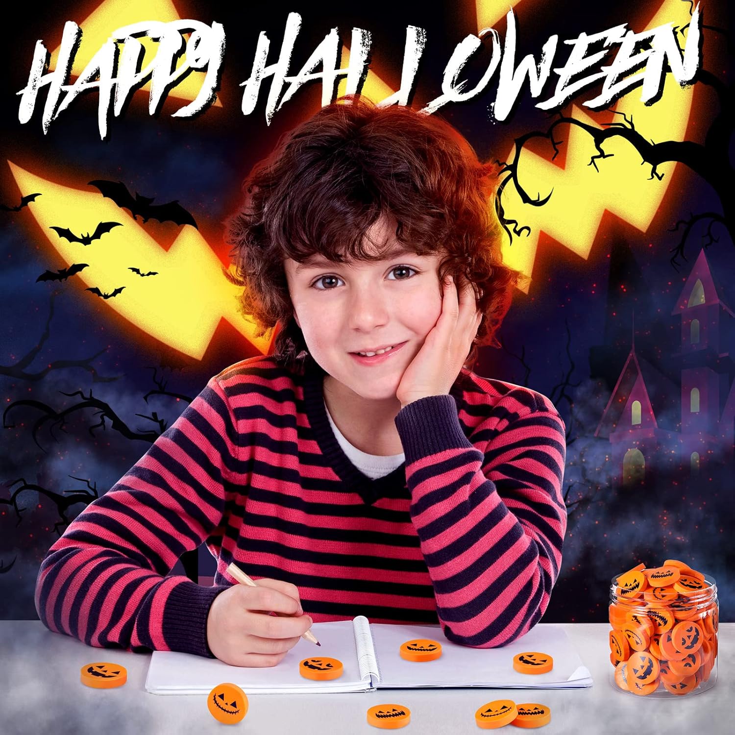 Borrador de calabaza de Halloween, mini borradores de calabaza, borradores pequeños, borradores para niños, suministros de Halloween, recuerdos de