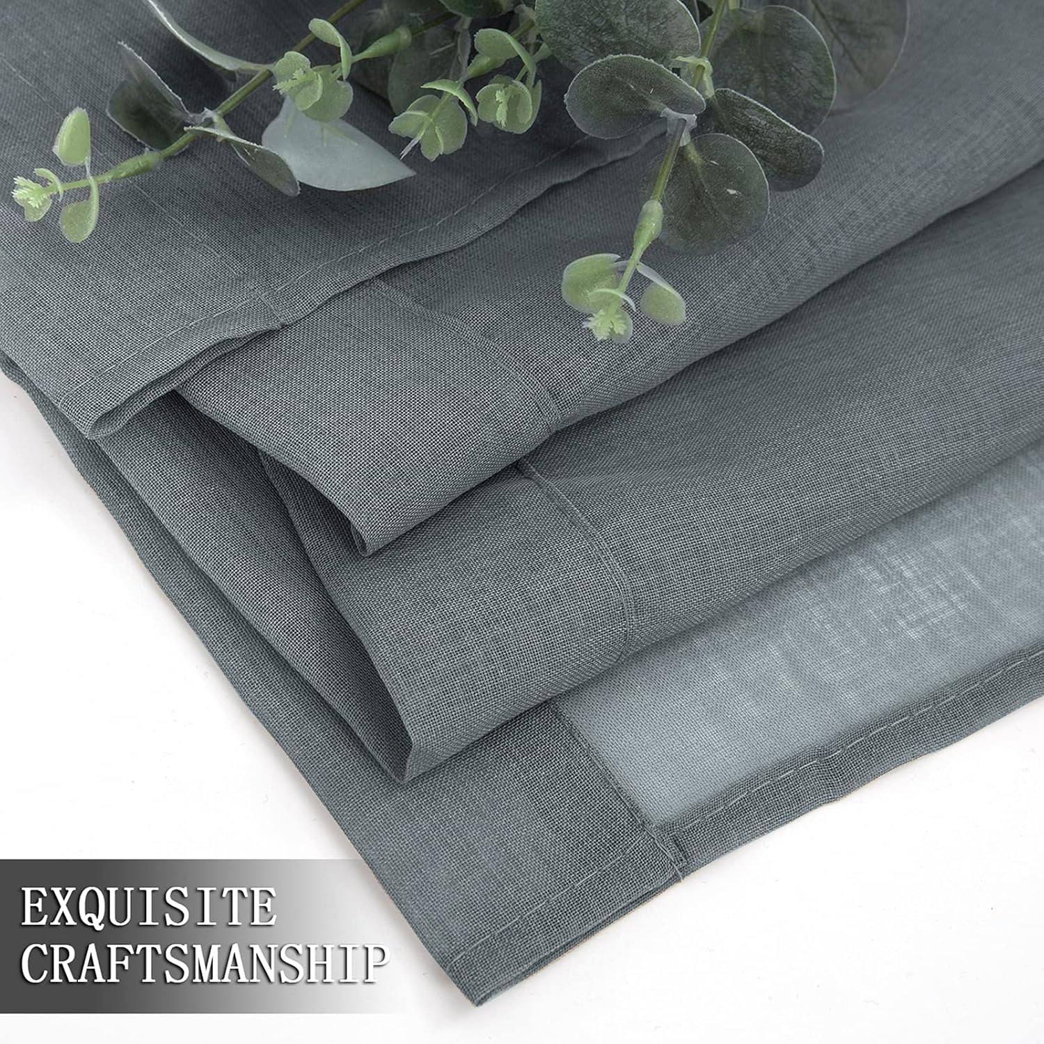Tollpiz – Cortinas cortas de gasa con textura de lino para cocina y baño, de media altura, filtran la luz, con bolsillo para varilla, 25 x 24