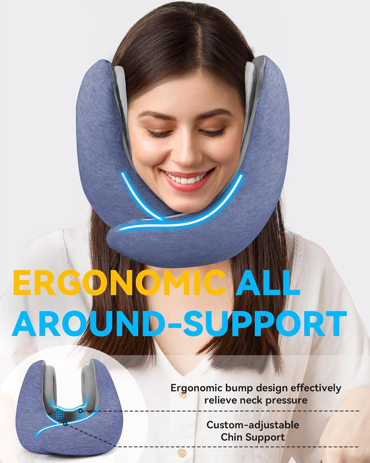 Almohada de cuello con orejeras con cancelación de ruido, NRR 25 dB, almohada de espuma viscoelástica para avión, soporte de cuello de 360,