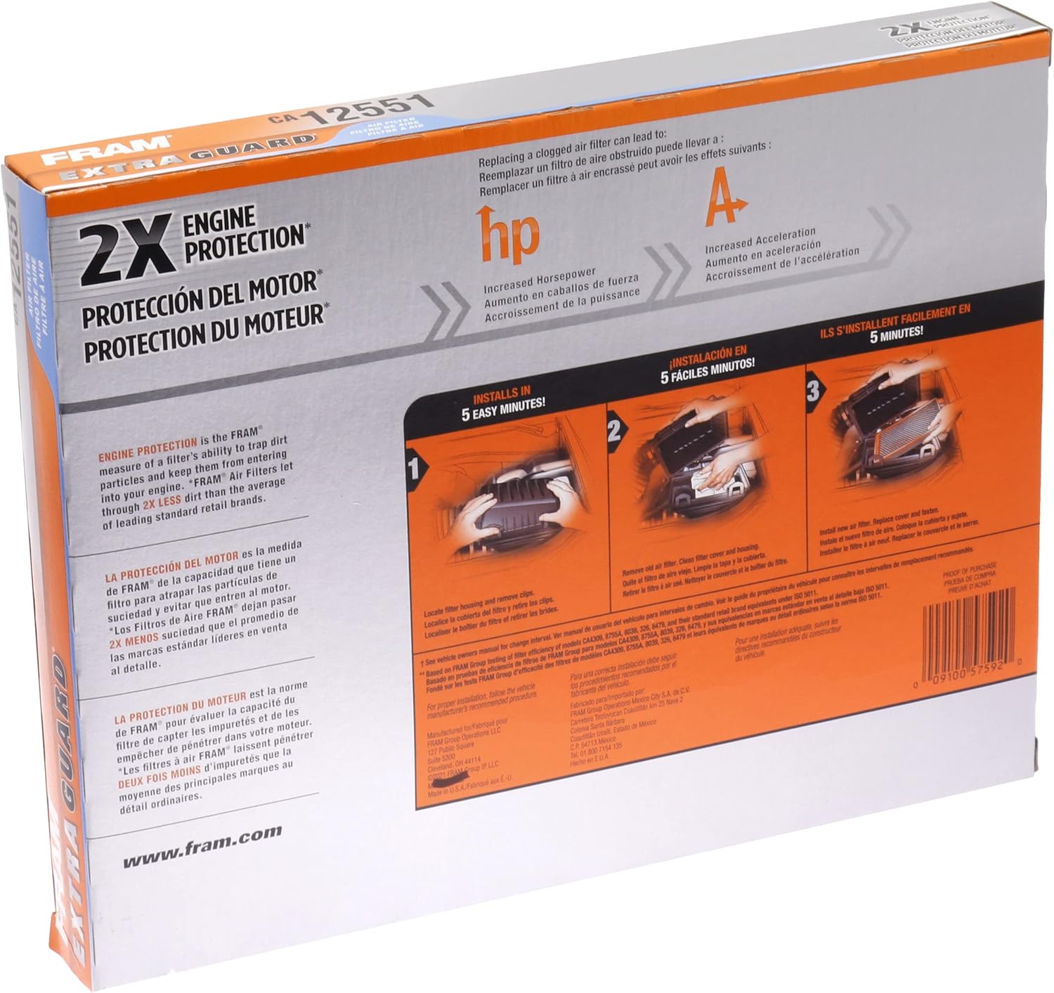 FRAM Extra Guard CA12551 – Filtro de aire rígido de repuesto para Nissan Altima 2019-2023 (2.5L), proporciona protección de filtro de hasta 12 meses