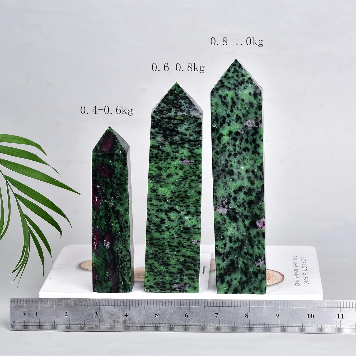 JIC Gem Varita de cristal curativo Rubí Zoisita Crystal Obelisco Torre Varita Rojo Verde Tesoro Minerales Decoración 1-1.3 lbs