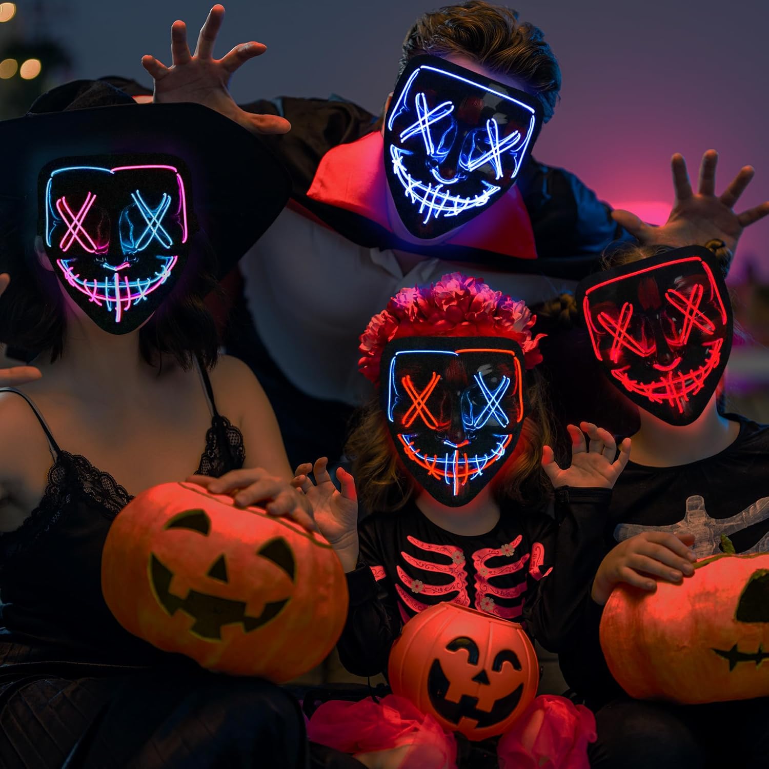 Máscara brillante de Halloween con luz LED, máscara de miedo, regalo para niños y niñas, festival, cosplay, disfraz de Halloween, fiesta de máscaras
