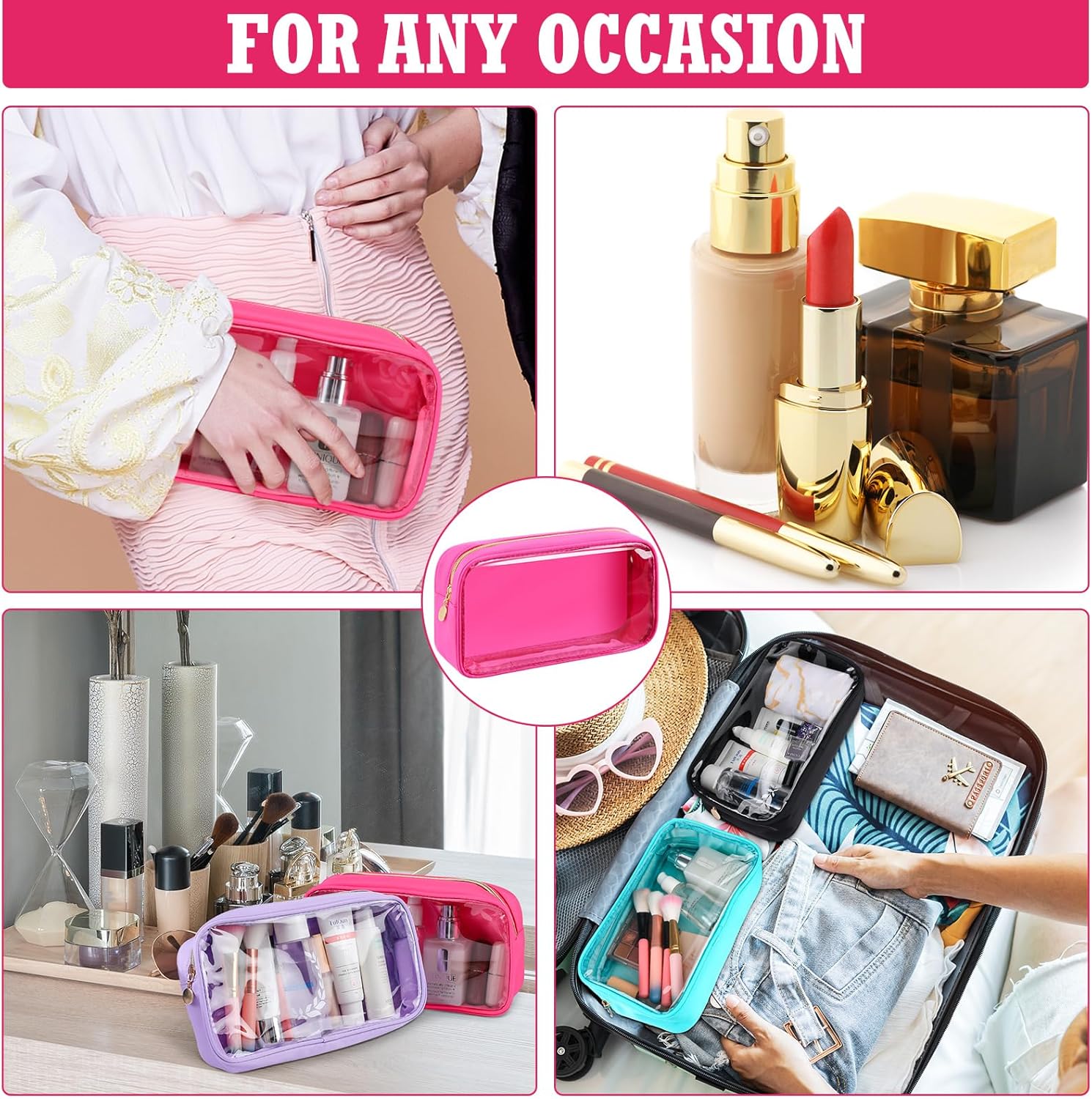 4 bolsas de maquillaje transparentes para bolso, bolsa de maquillaje de nailon y PVC, bolsa de viaje para cosméticos, bolsa de aseo con cremallera,