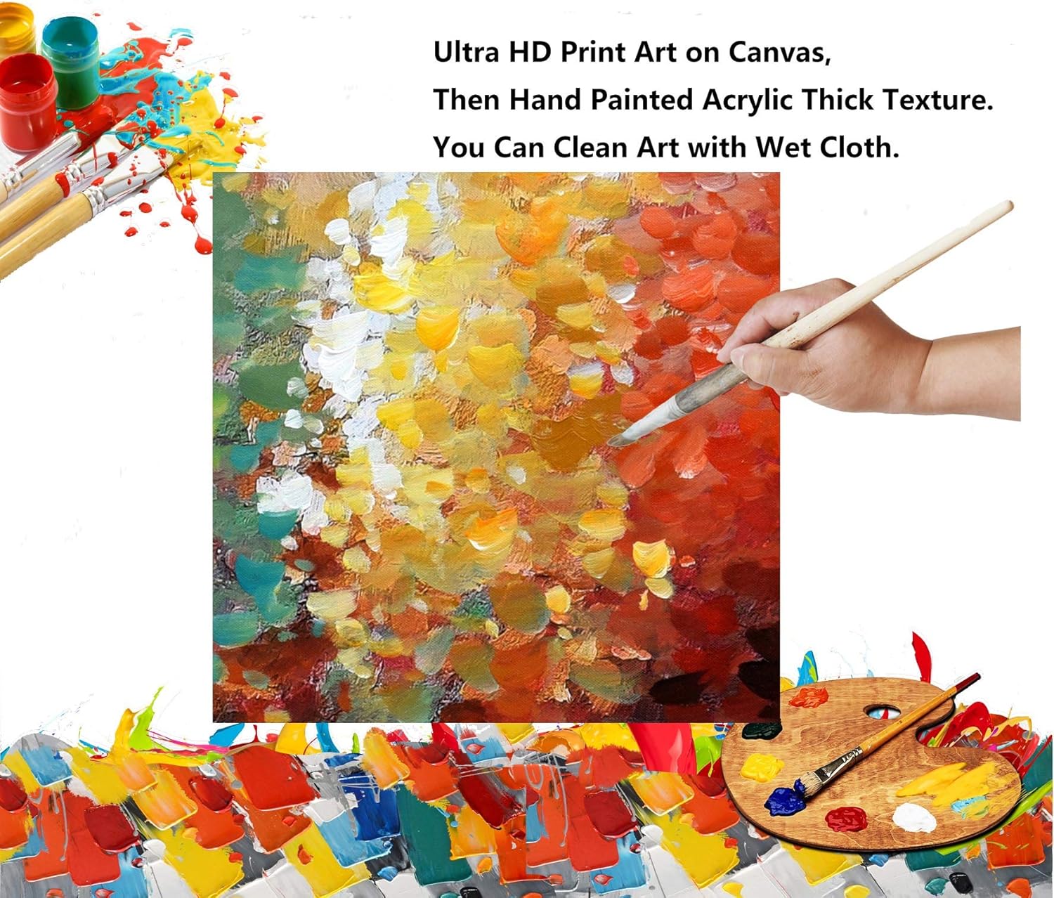 Fox Art – Pintura abstracta en lienzo, diseño geométrico, color azul índigo con lamina metálica de oro para sala de estar, dormitorio, estirada y
