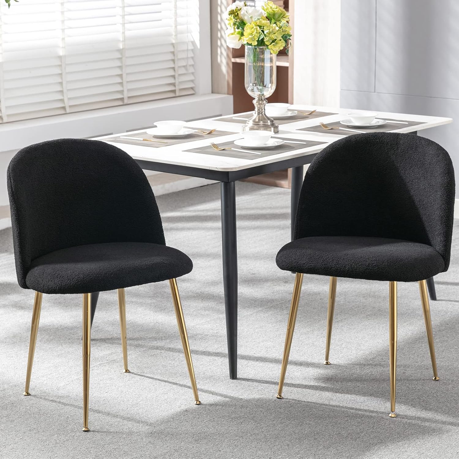 Guyou Juego de 2 sillas de comedor de piel peluda, sillas laterales modernas para invitados, respaldo redondo, sillas decorativas modernas con patas