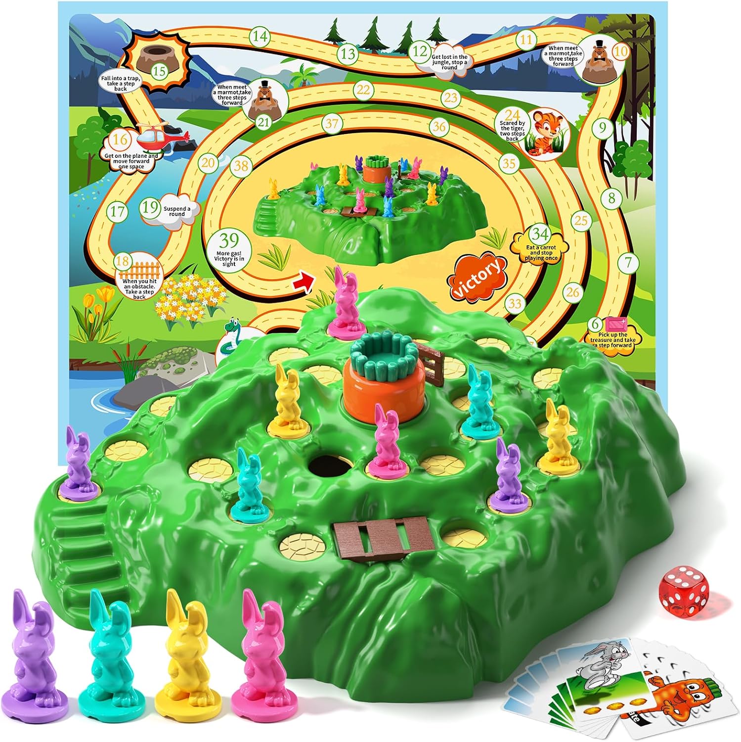 TEMI Juego de trampa de conejo para niños de 3 años en adelante, juegos de mesa para niños y niñas, 1-4 jugadores, divertido juego familiar, juegos