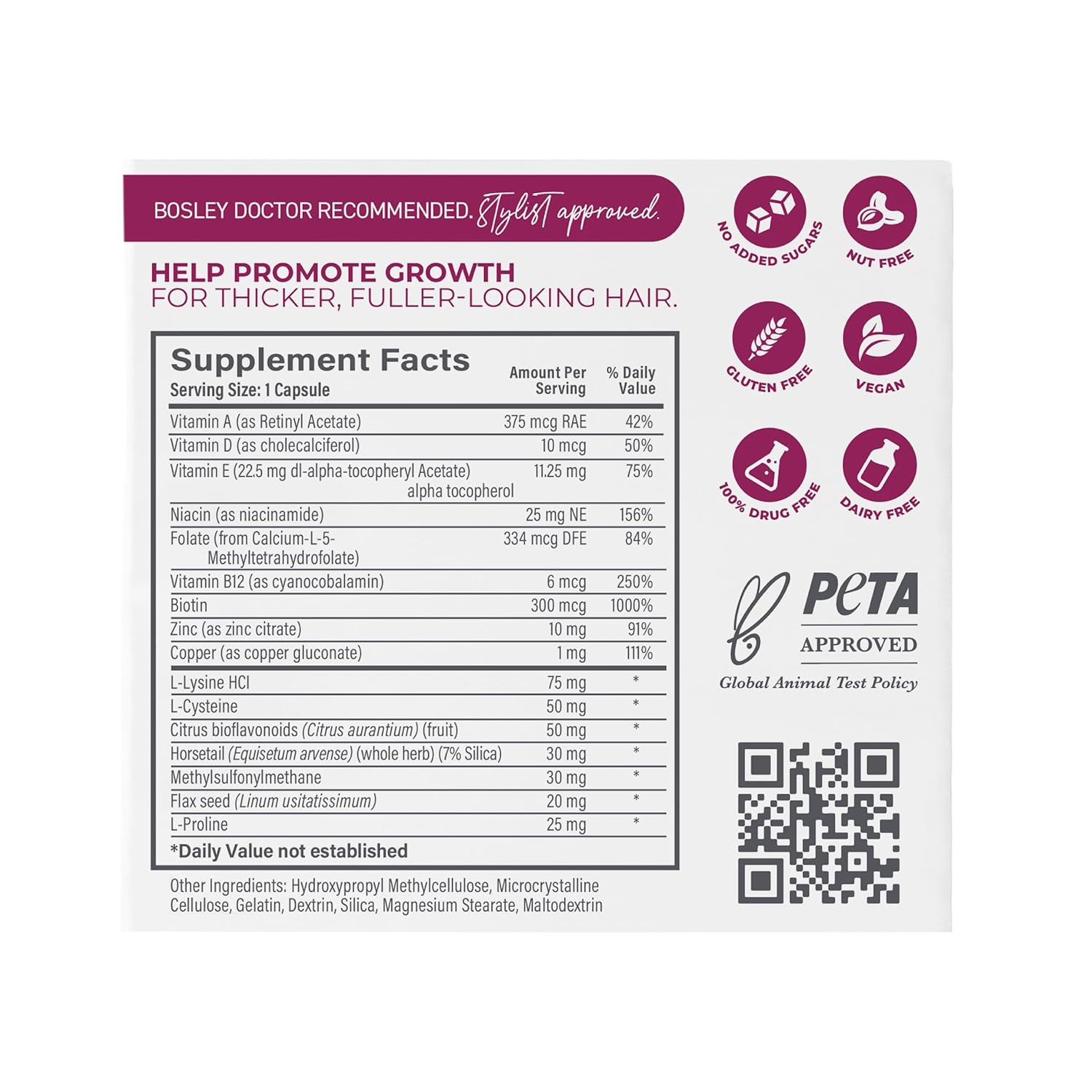 BosleyMD Suplementos saludables para el crecimiento del cabello con bloqueadores DHT para mujeres y hombres para un cabello más grueso, más lleno y