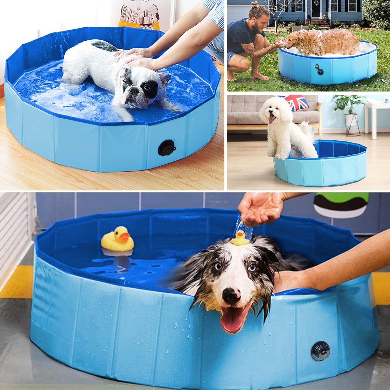 Reliancer Piscina plegable para perros, piscina plegable grande de 63 pulgadas para mascotas, bañera plegable para gatos, piscina portátil de PVC