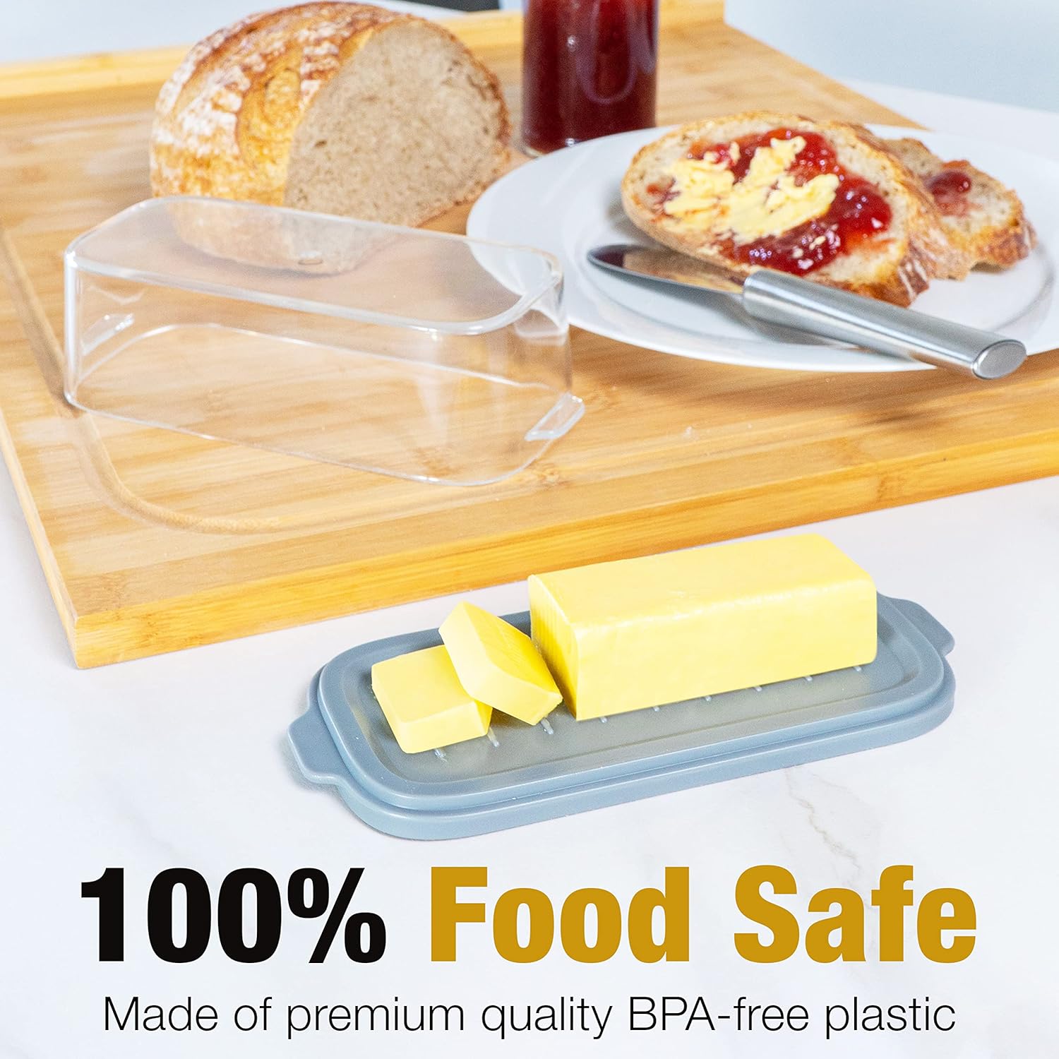 Eparé Mantequillera grande con tapa para encimera, sin BPA, platos de encimera para almacenamiento de mantequilla suave, plato de mantequilla