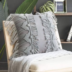 Phantoscope Almohada de algodón 100% hecha a mano Symmetry 3D tejida con ganchillo, estilo bohemio, cojín decorativo para sofá, sofá, gris, 18 x 18 Phantoscope Almohada de algodón 100% hecha a mano Symmetry 3D tejida con ganchillo, estilo bohemio, cojín decorativo para sofá, sofá, gris, 18 x 18