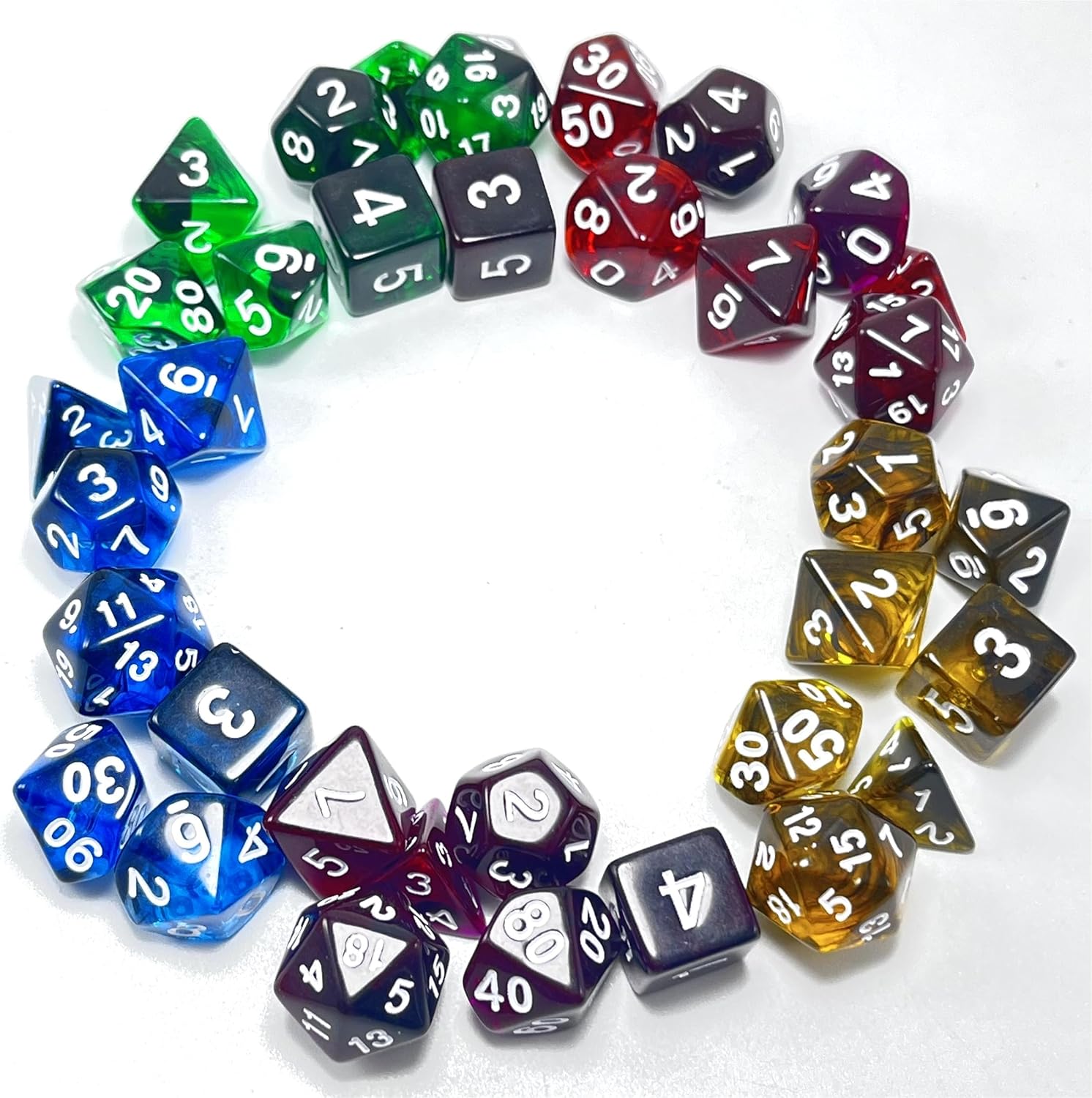 DND – Juego de dados transparentes poliédricos  IDTQ Dungeons and Dragons Purple translúcidos juego de dados RPG MTG juegos de mesa 5 juegos D4 D6