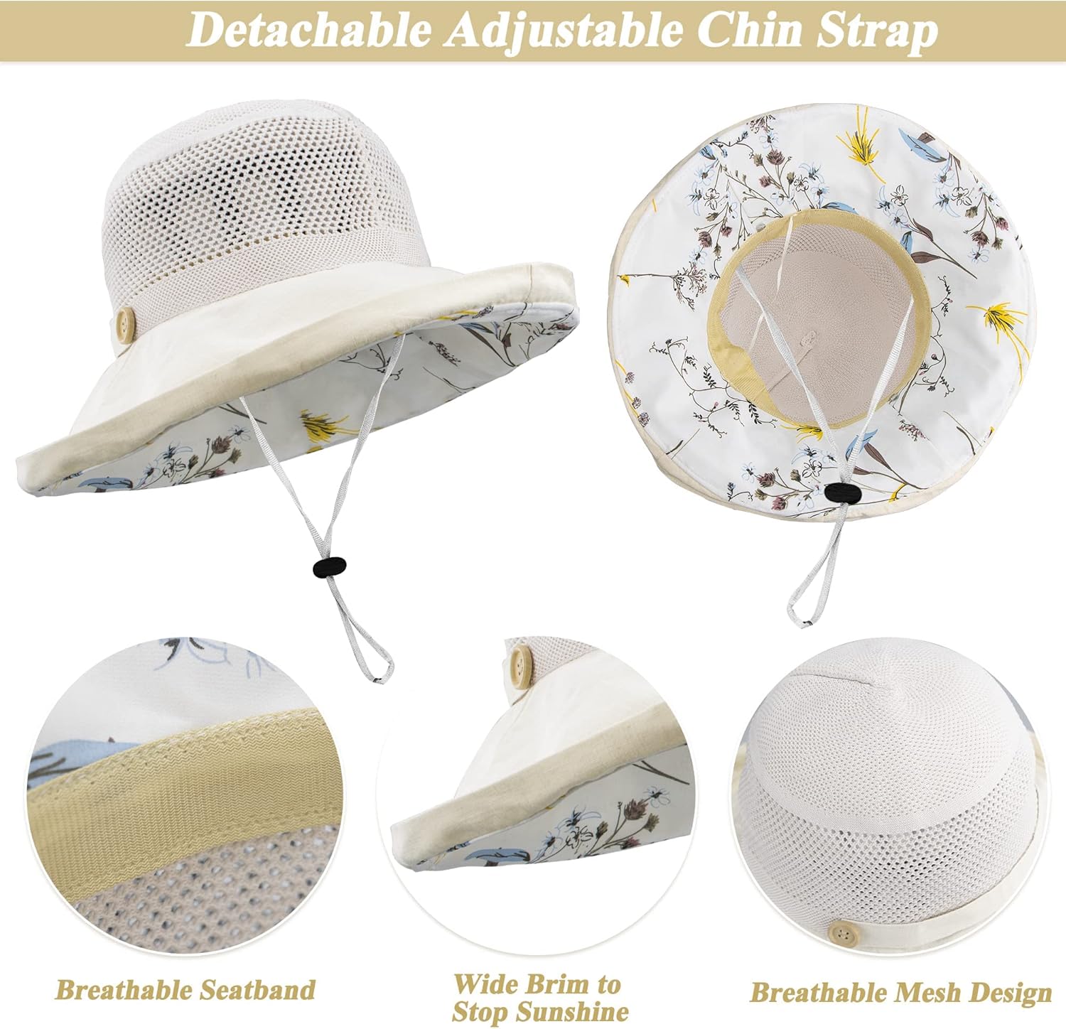 Sombreros de sol de malla para mujer, sombrero de pesca plegable de ala ancha para verano, protección UV, gorra de playa con correa para la barbilla