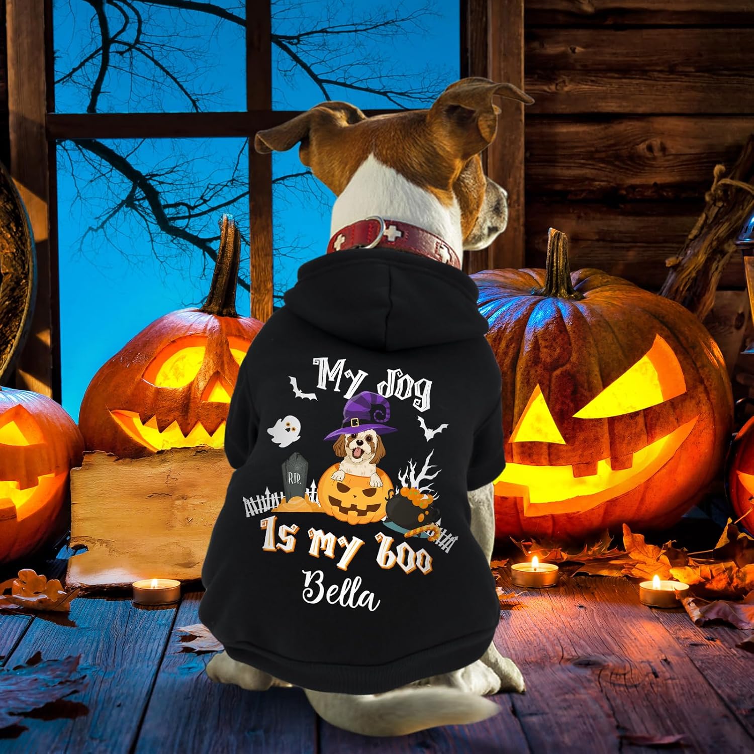 Atdesk Sudadera con capucha personalizada para perro de Halloween, sudadera con capucha para perro con nombre personalizado, sudadera con capucha