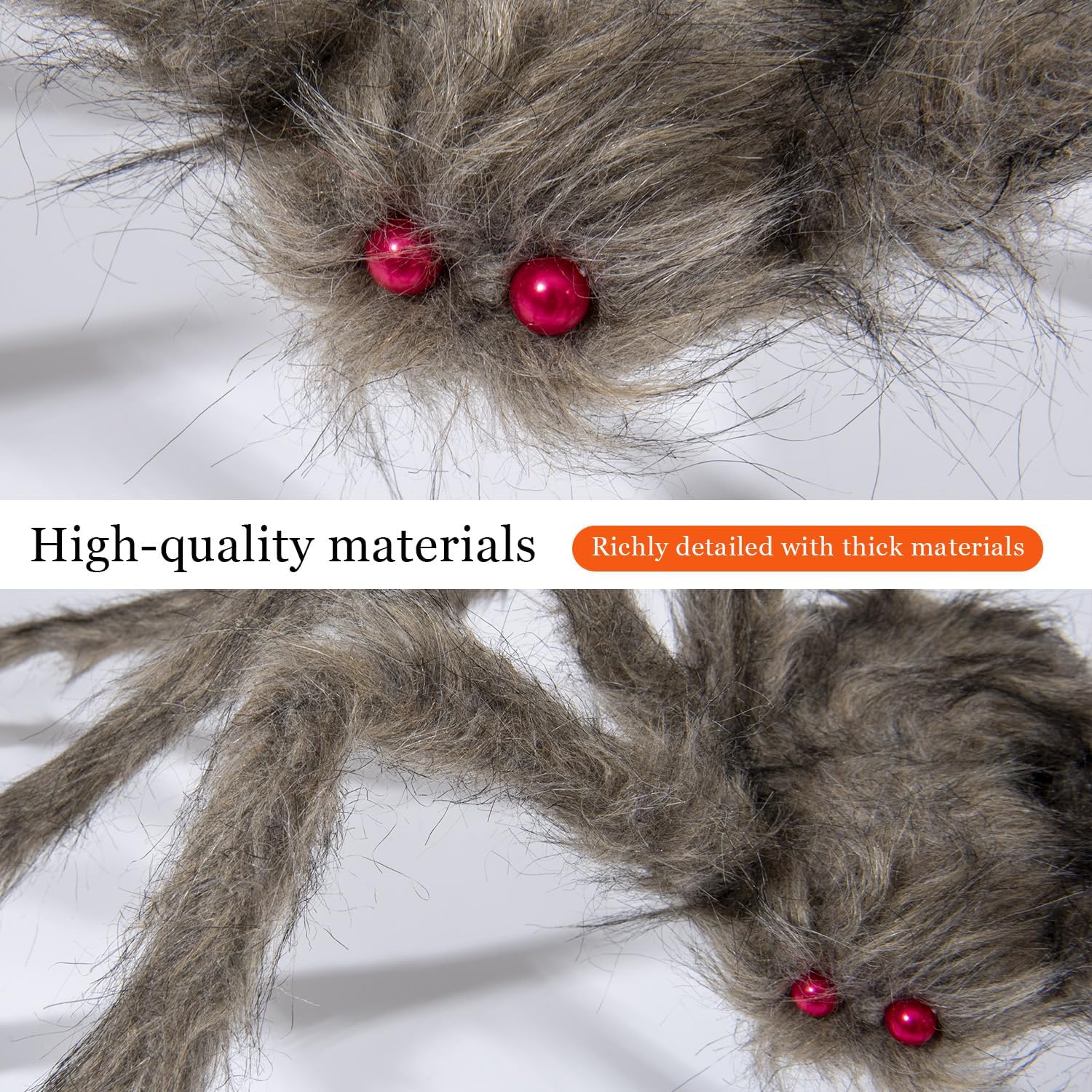 Araña marrón gigante de Halloween, paquete de 3 arañas peludas realistas de 5 pies 4 pies 3.2 pies para decoración de Halloween, interiores y
