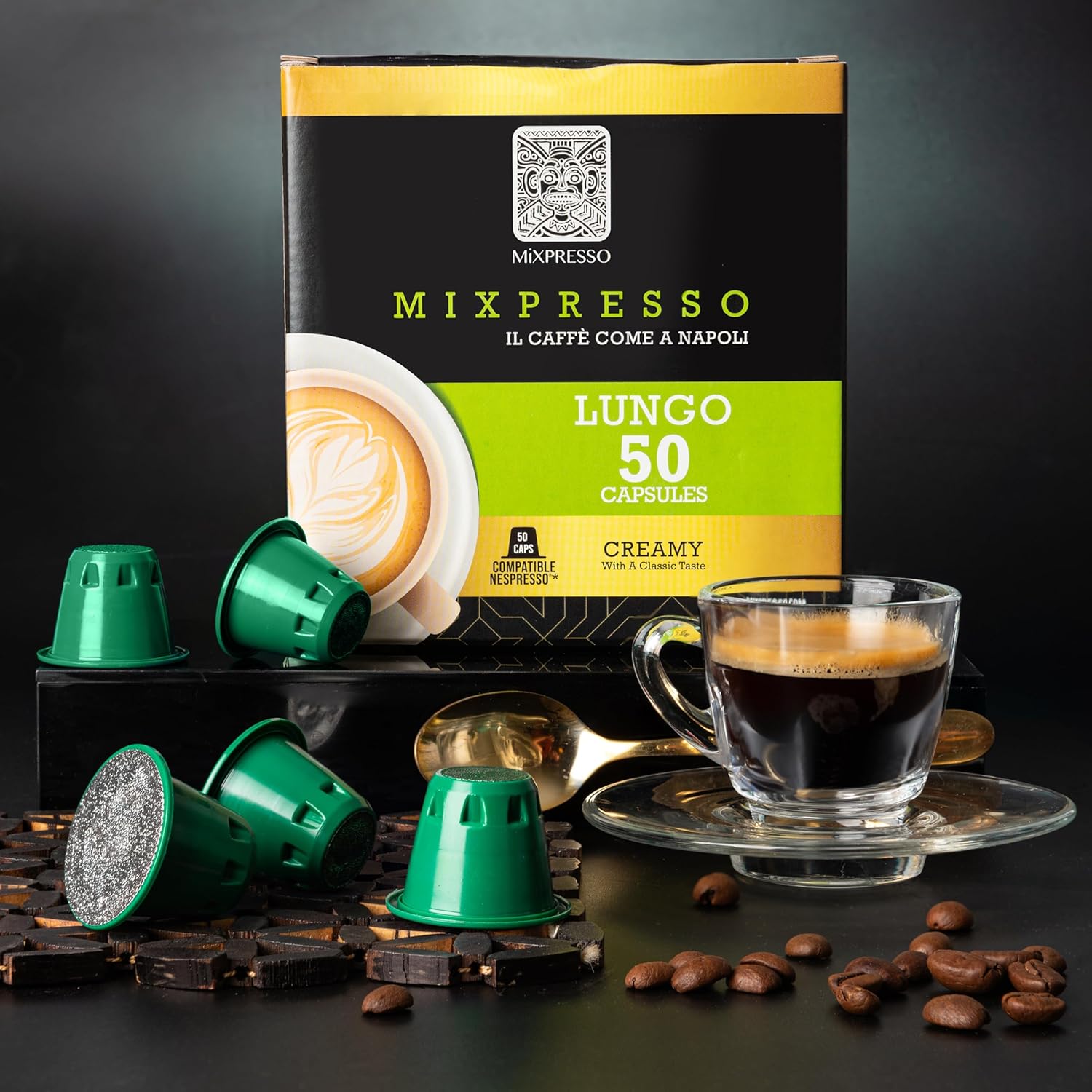 Mixpresso Cápsulas de café expreso compatibles con cafeteras Nespresso Original, cápsulas de café de una sola taza, café 100% italiano, café Lungo