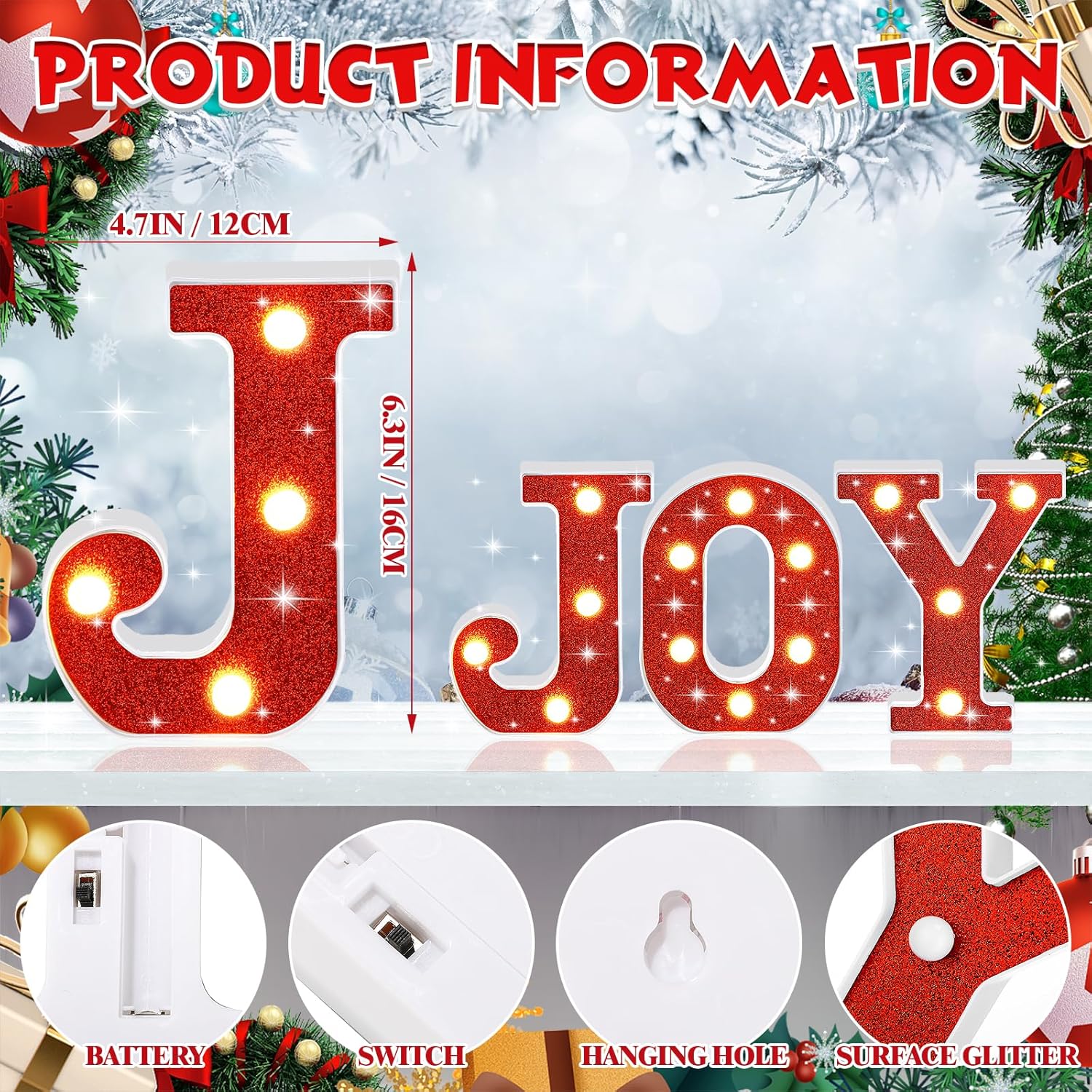 3 letras con luces LED de Navidad, letreros luminosos de neón con purpurina, letras del alfabeto, letras decorativas de marquesina, alimentadas por