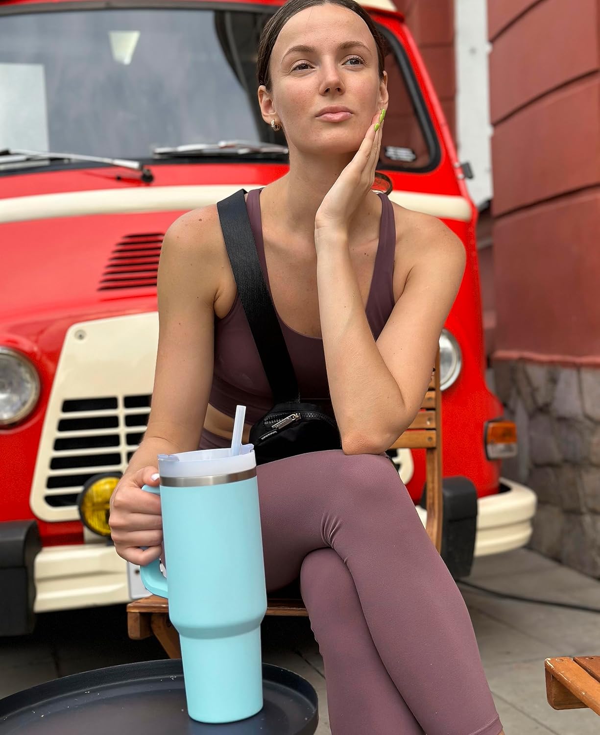 VOLTS&CARE Vaso con asa de 40 onzas para taza de viaje de 40 onzas, con tapa, aislante, acero inoxidable, agua, té helado, café, caja de regalo, 3