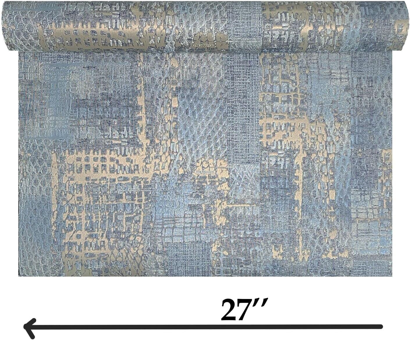 Abstracto moderno en relieve azul gris oro metálico imitación tela texturizada papel pintado
