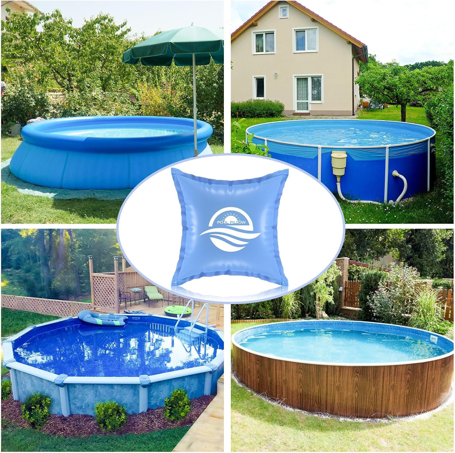 OSMOFUZE Almohadas de piscina para piscina sobre el suelo, almohada de aire ultra gruesa resistente al frío para invernar 0.016 in, material de PVC,