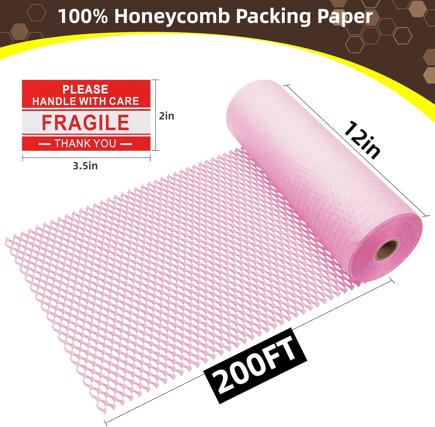 Envoltura de papel de embalaje de panal rosa de 12 x 200 pies, alternativa sostenible al envoltorio de burbujas para envíoregalo, envoltura de papel