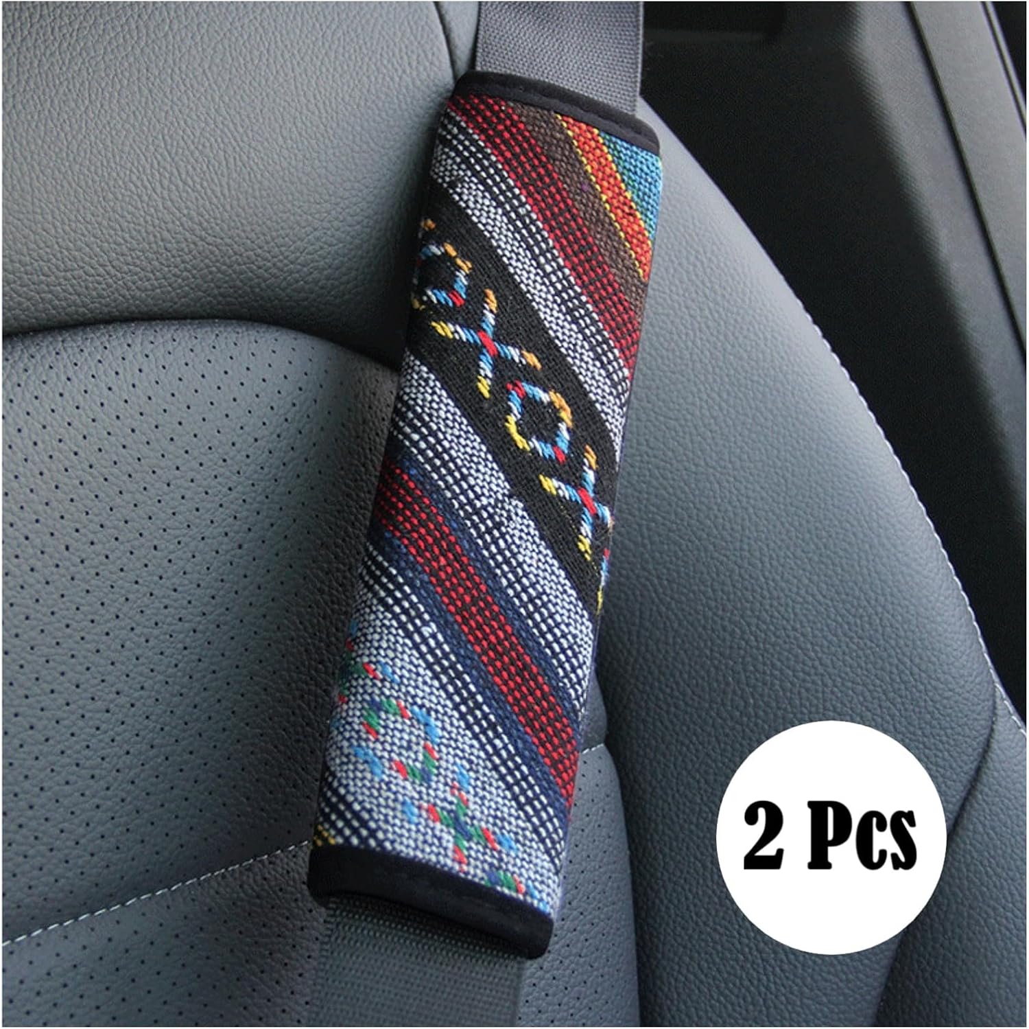 3 accesorios bohemios para automóvil con 2 fundas protectoras de correa de hombro para cinturón de seguridad bohemio y una almohadilla para