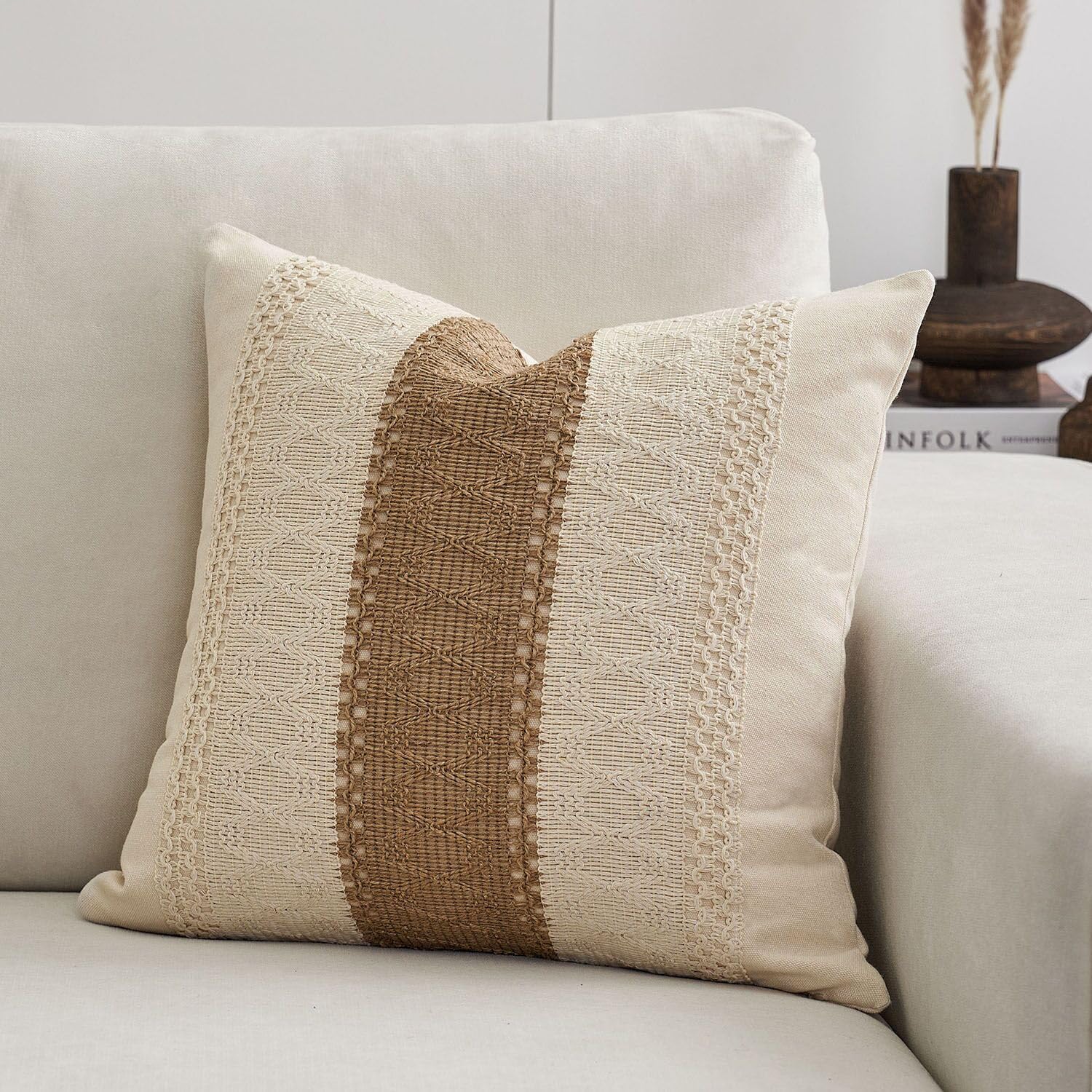 DOMVITUS Fundas de almohada bohemias de 18 x 18 pulgadas, fundas de almohada decorativas para casa de campo, fundas de almohada neutras para sala de