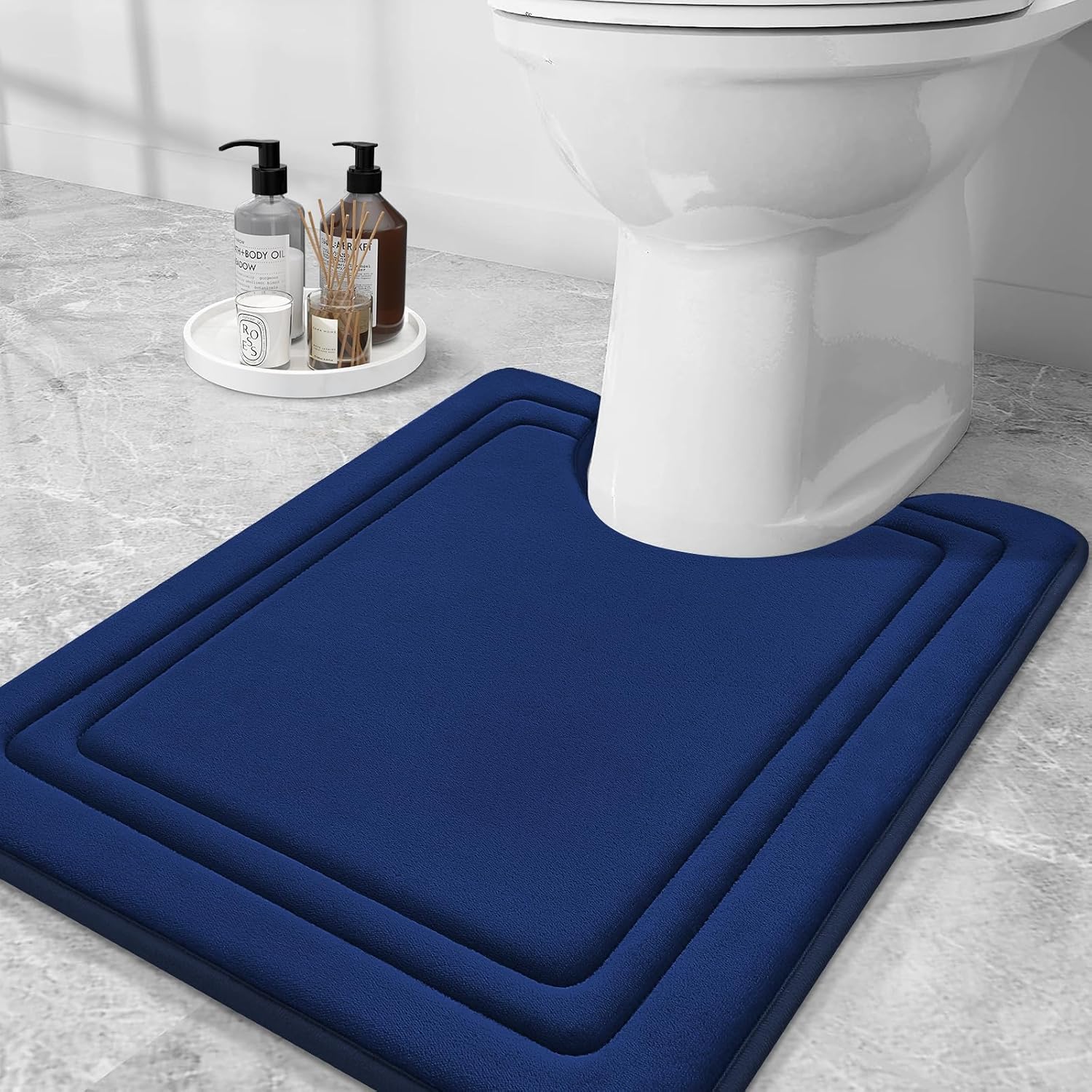Grandaily Alfombras de espuma viscoelástica en forma de U de 24 x 20 pulgadas, ultra suaves, antideslizantes y absorbentes, tapetes de baño para