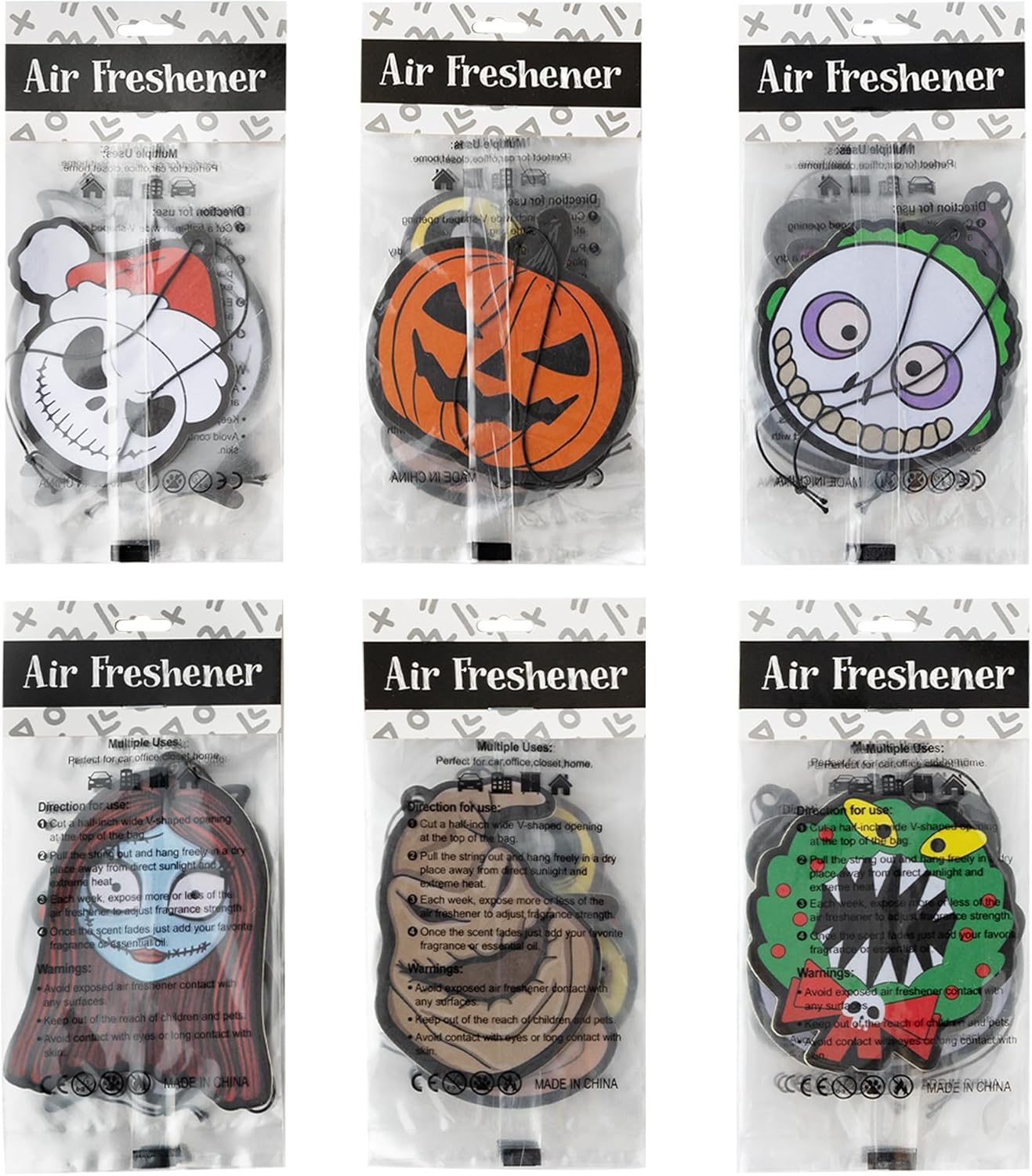 L1rabe 12 ambientadores navideños para automóvil, Jack y Sally, diseño de calavera de dibujos animados de Navidad, tarjetas perfumadas con fragancia