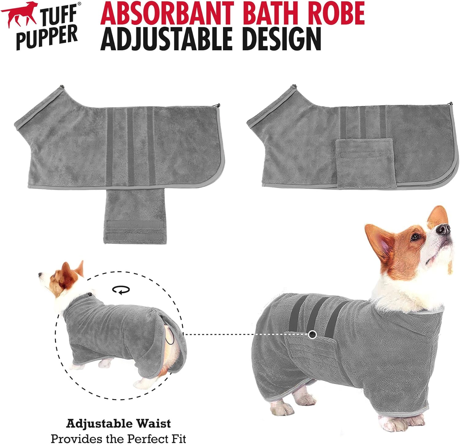 Tuff Pupper Bata de baño para perro de secado rápido, toalla de felpa de 800 GSM, bata de baño súper absorbente para mascotas y cachorros, capucha