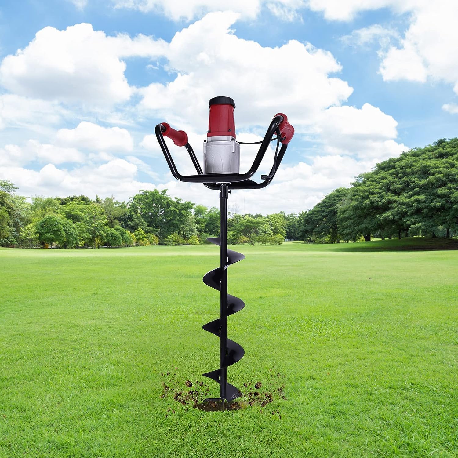 1.6HP Post Hole Diggers 1500W Taladro de excavación de barrena eléctrica w6″ barra de extensión de broca de alta velocidad de rotación 190-200rpmmin