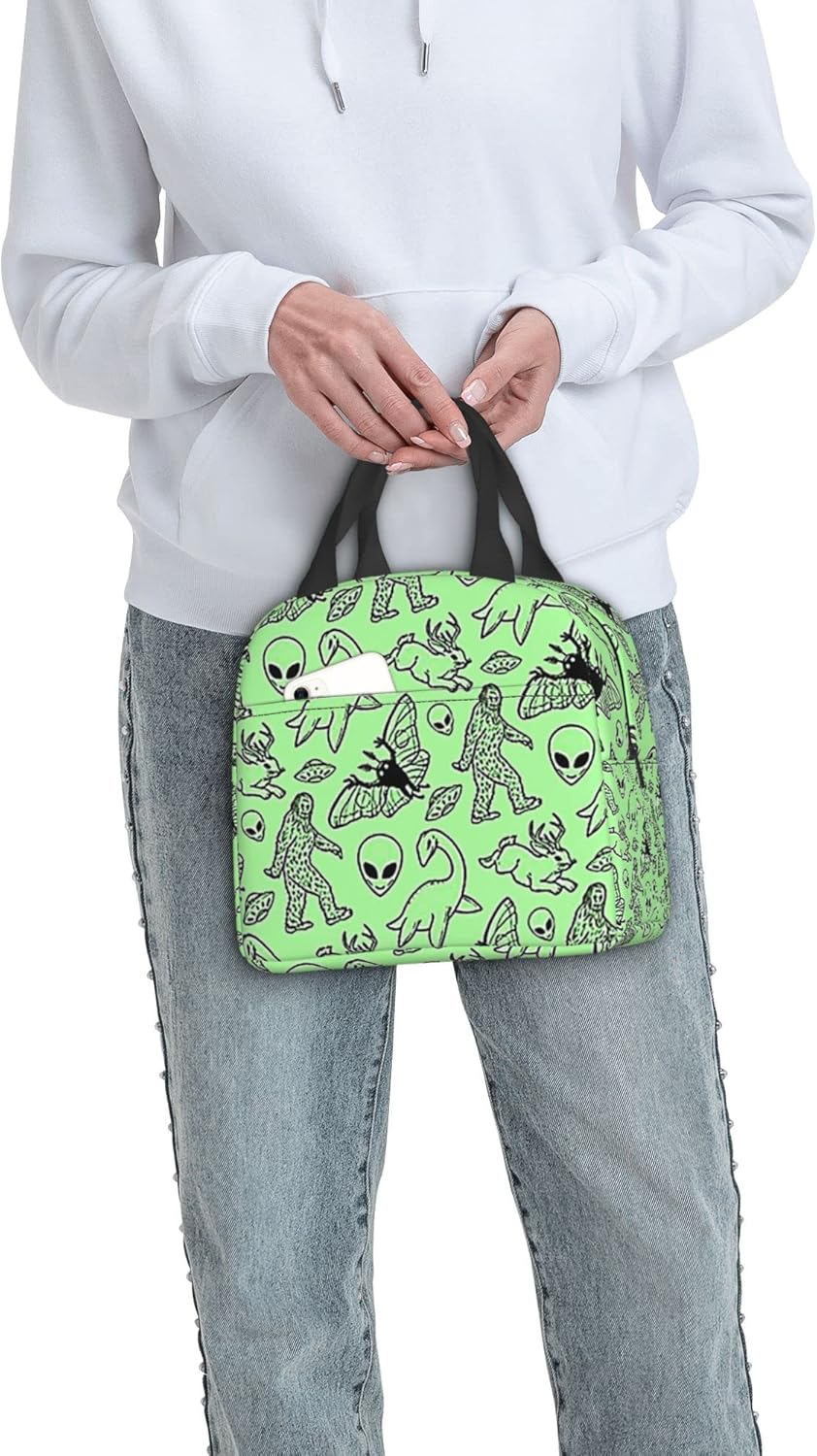 Bolsa de almuerzo portátil para alienígenas, dinosaurios salvajes, verde, aislada, a prueba de fugas, compras de comestibles, campamento, viajes por