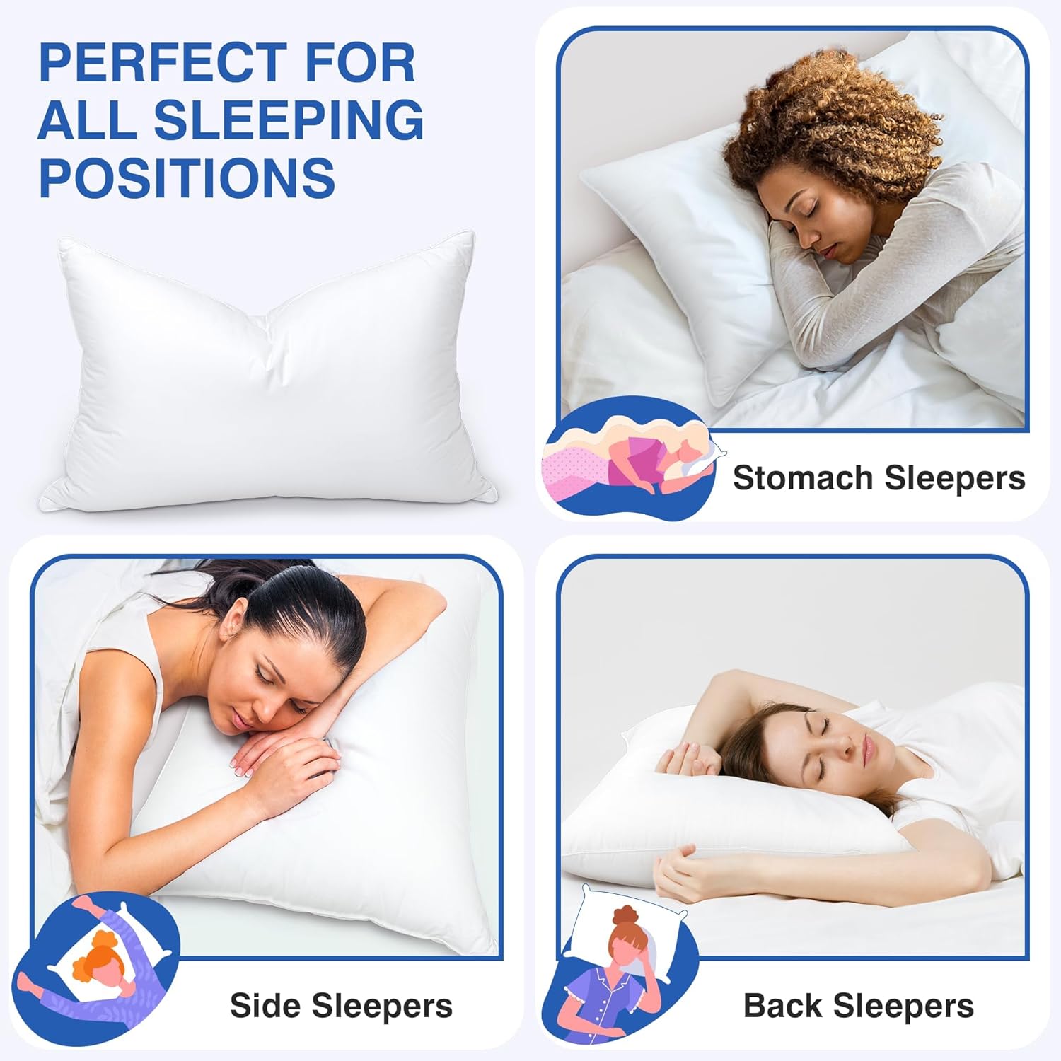 ZB-DP01 – Almohada de plumas de ganso para dormir, almohada de plumón de hotel tamaño Queen, funda de algodón suave blanca, relleno envolvente de