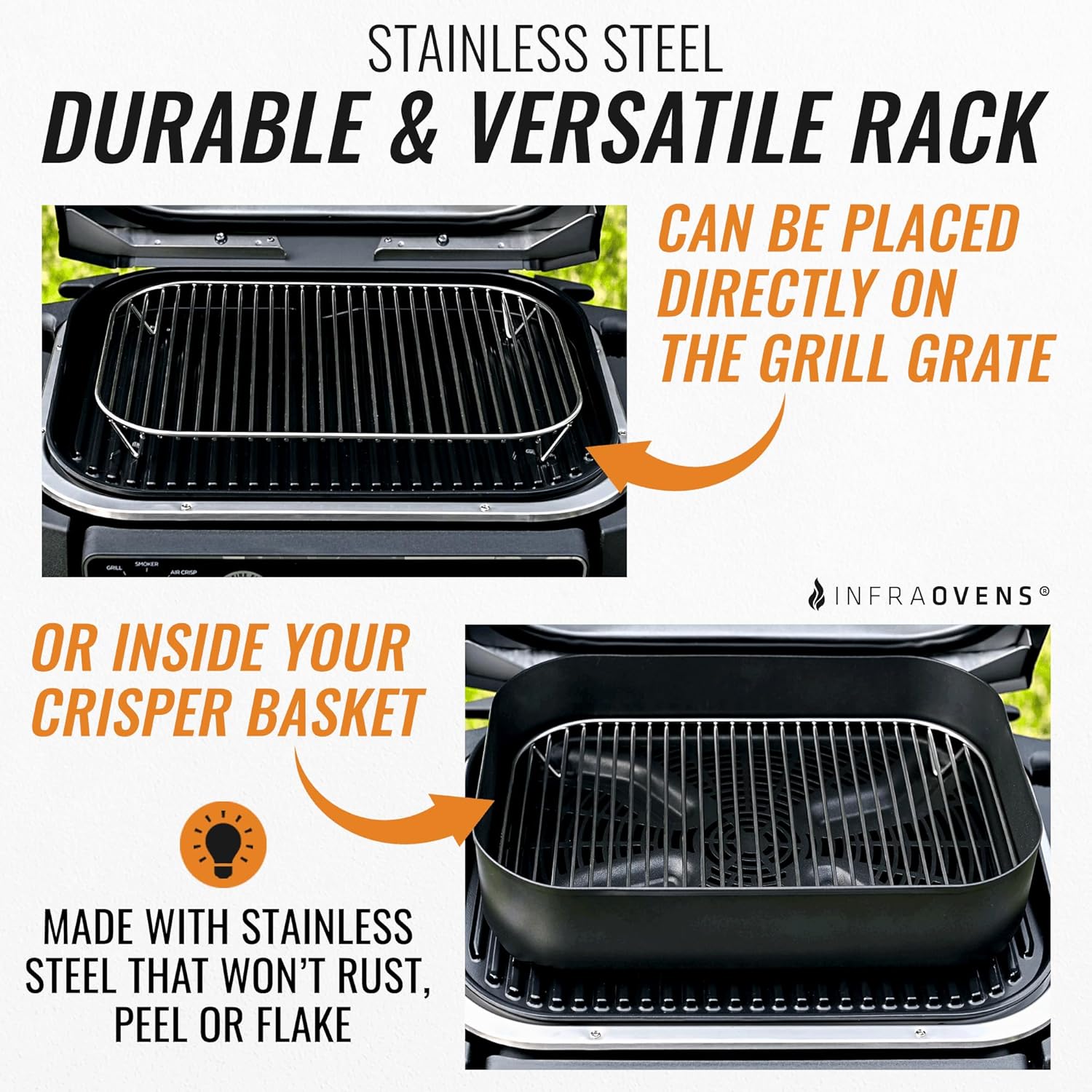 Estante de acero inoxidable para parrilla y ahumador Ninja Woodfire, OG701 OG751 7 en 1 Wood Fire Electric Master Grill Accesorios para freidora de