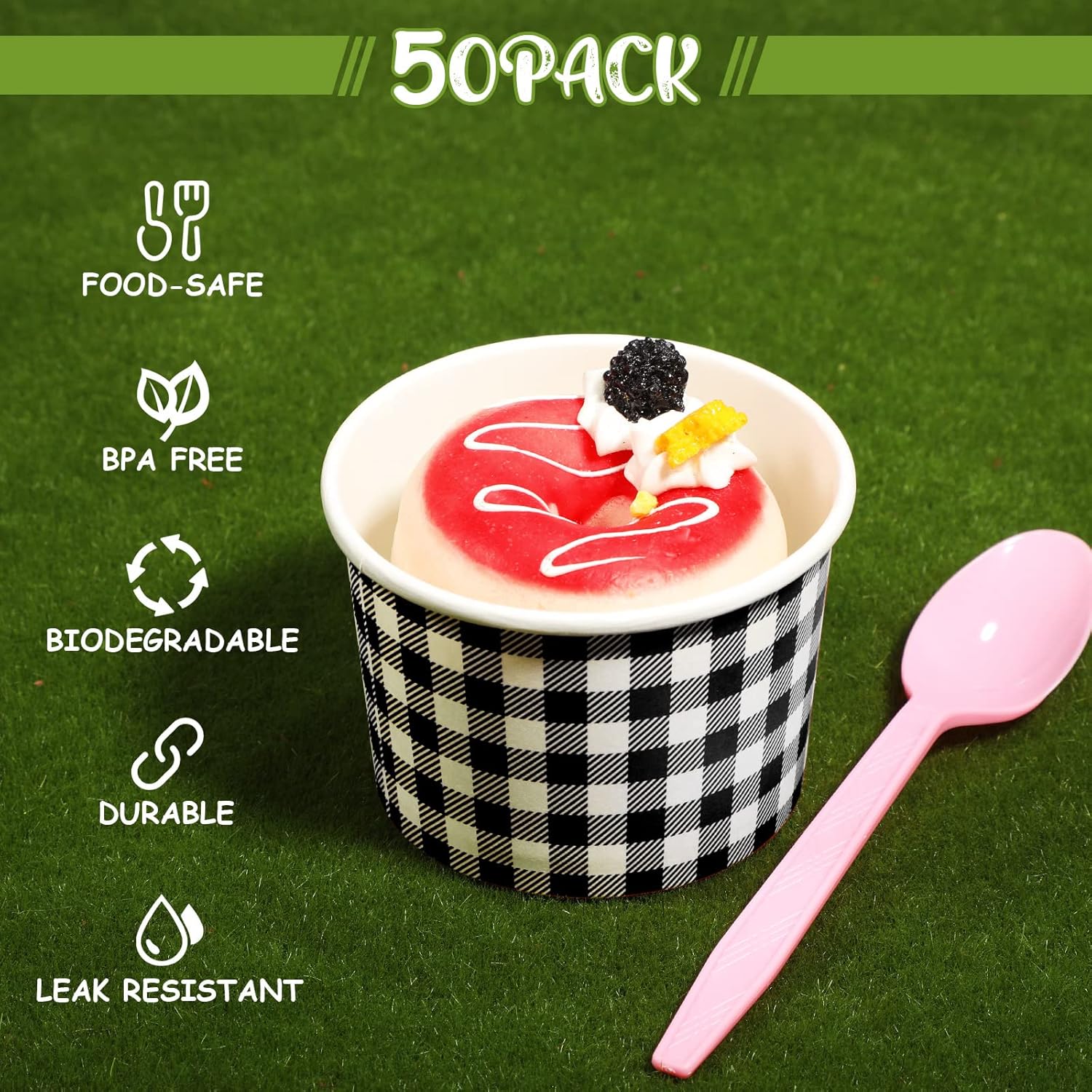 Sieral Vasos de papel para helado de 9 onzas, tazones de papel desechables de guinga, tazas de picnic a granel, postre de pícnic, taza de papel a