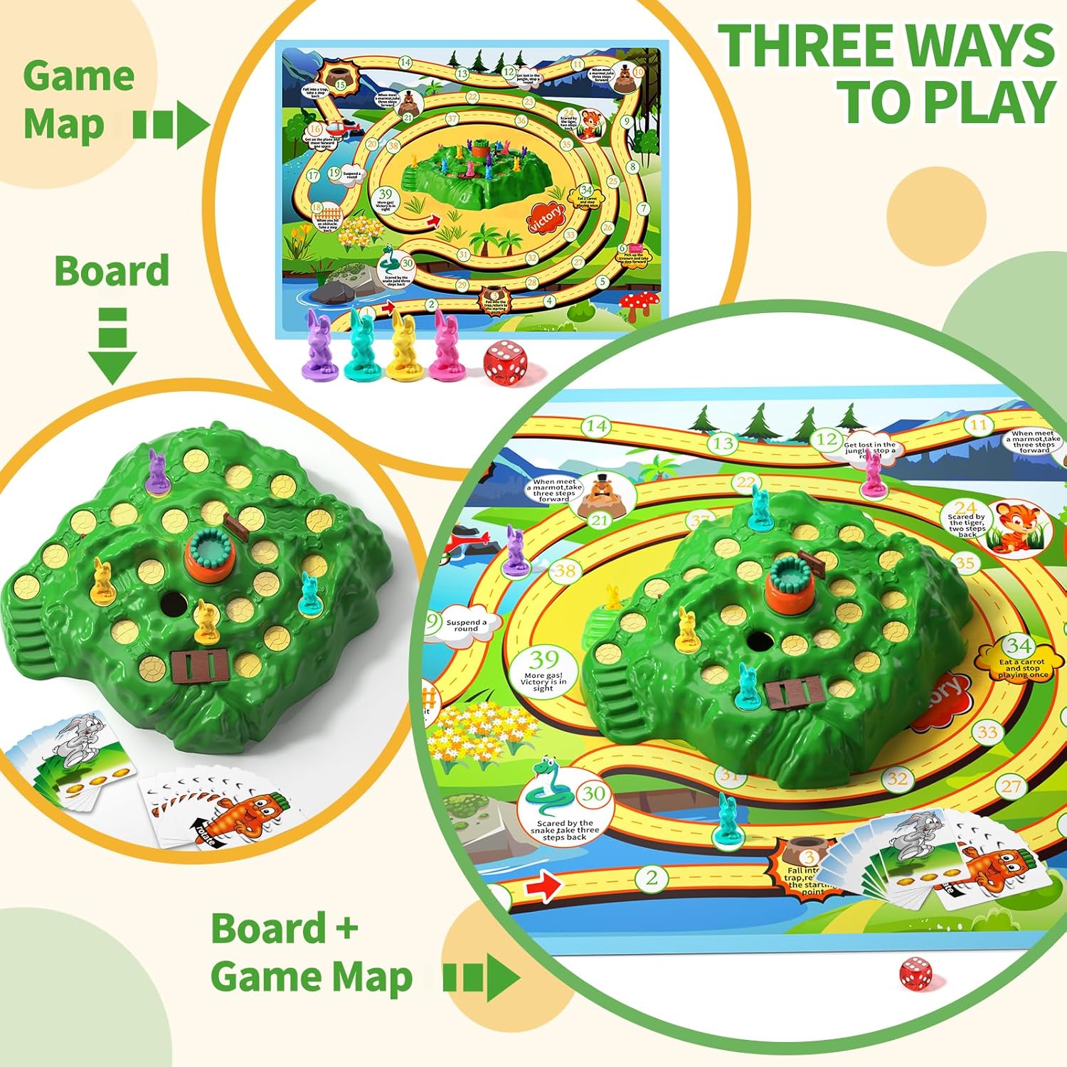 TEMI Juego de trampa de conejo para niños de 3 años en adelante, juegos de mesa para niños y niñas, 1-4 jugadores, divertido juego familiar, juegos