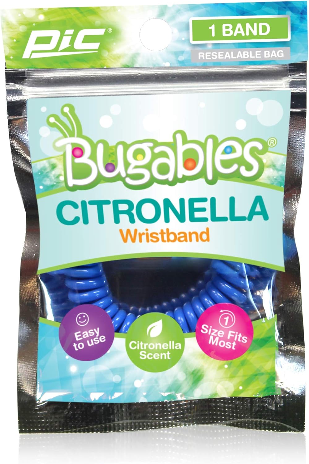 PIC Bugables – Pulseras perfumadas de citronela, reutilizables y resellables, talla única (paquete de 25)