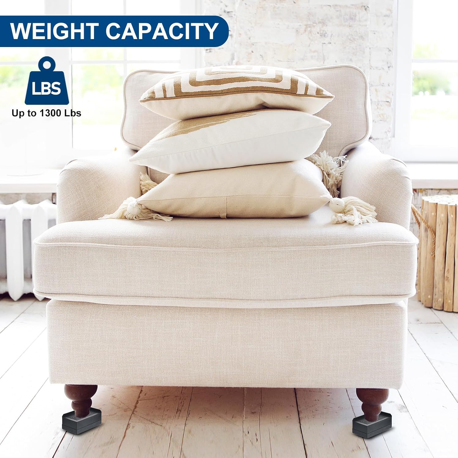 uxcell Elevadores de muebles de 4.3 pulgadas, 4 elevadores de cama rectangulares ajustables para extensor para cama, escritorio, sofá, mesa, soporte