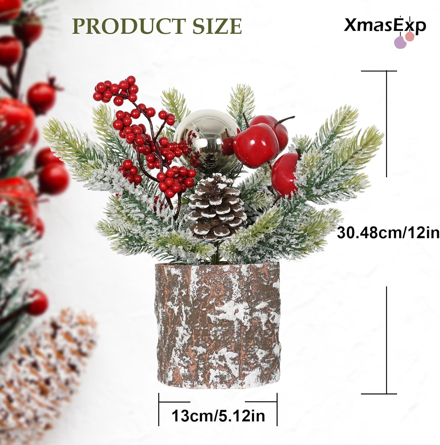 Pequeño árbol de Navidad pequeño con manzanas, árbol de mesa, árbol de Navidad artificial, decoración de árbol de Navidad para fiesta en el hogar,