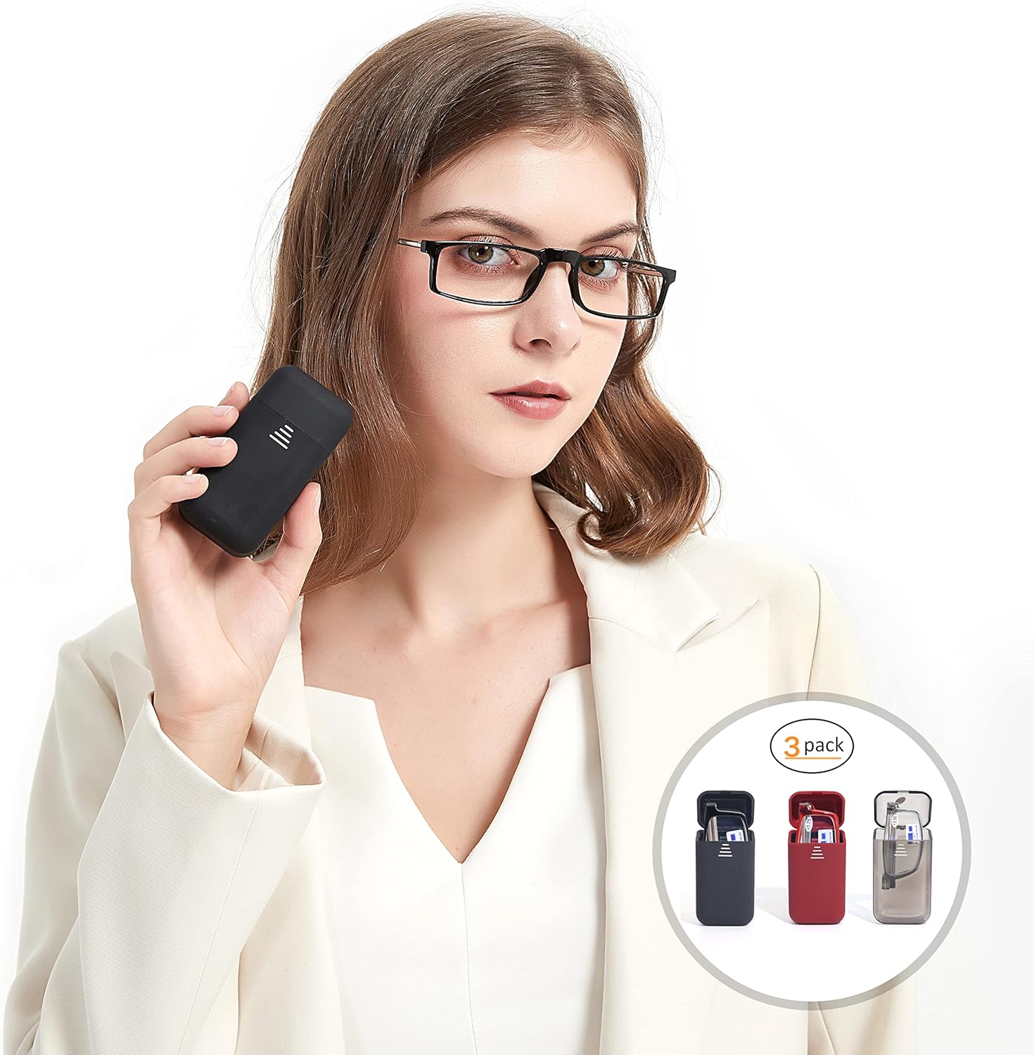 3 Pack Folding Reading Glasses Men Women Blue Light Blocking with Mini Portable Clip Case Small Readers Eyeglasses