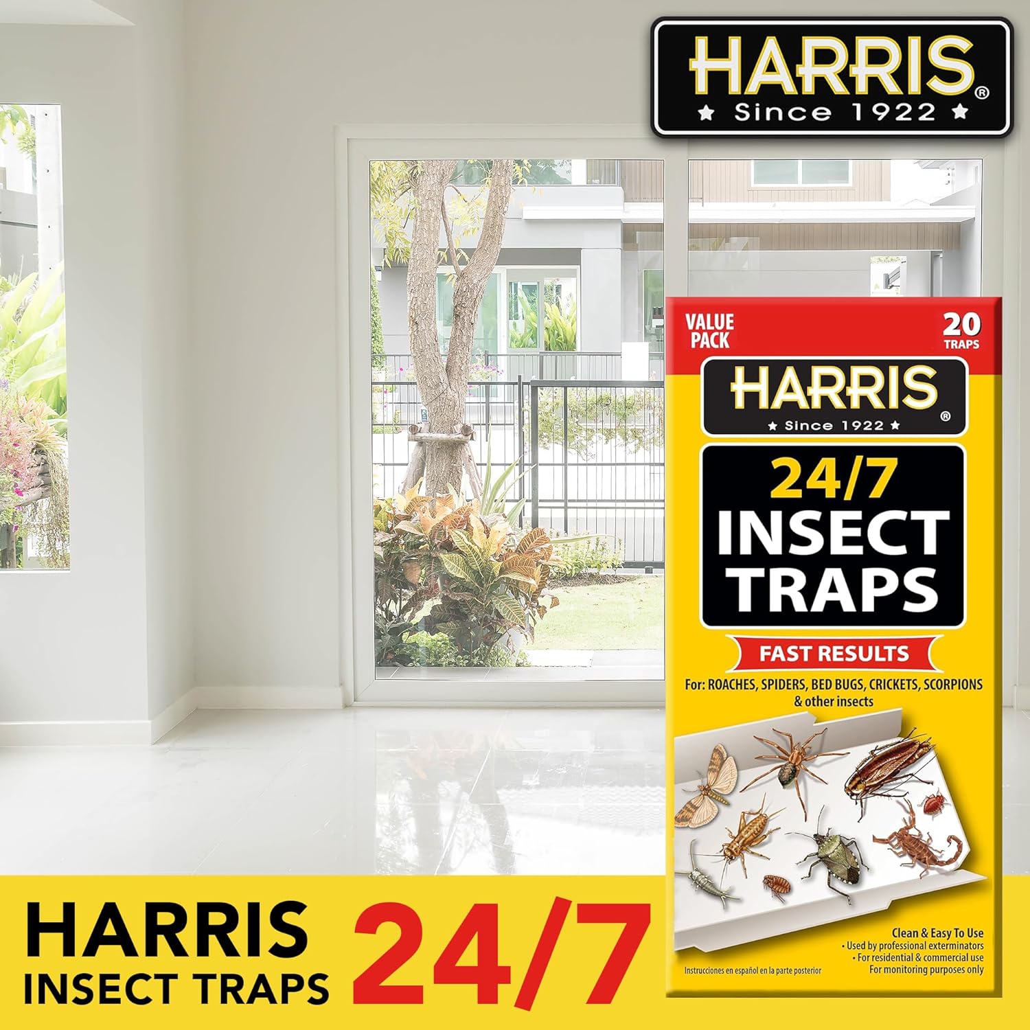 Harris Trampa para insectos 247 para cucarachas, arañas, chinches, grillos, escorpiones y más, paquete de 20 unidades