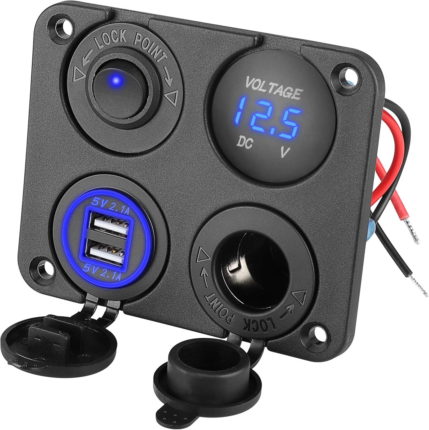 Toma de corriente USB de 12 V, panel de enchufe de cargador de automóvil marino, panel de interruptor basculante de teléfono celular impermeable con