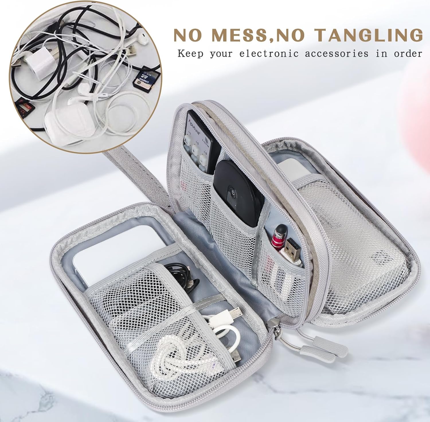 FYY Organizador electrónico, organizador de cables de viaje, bolsa de transporte para accesorios electrónicos, portátil, impermeable, doble capa,