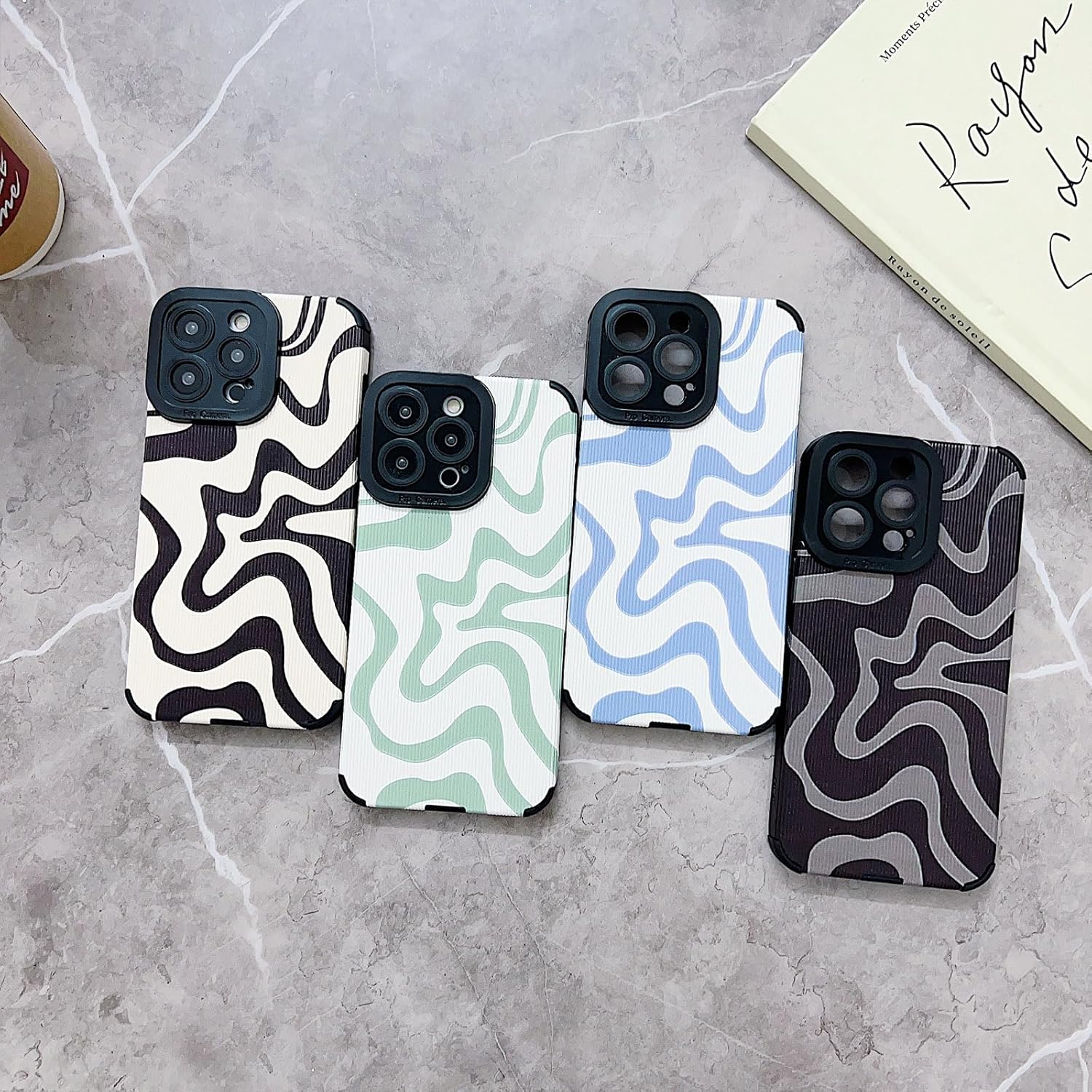 Funda diseñada para iPhone 13 Pro Max, piel sintética suave TPU y bonito arte ondulado pintado para mujeres y niñas, protector delgado a prueba de