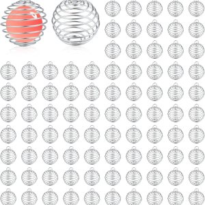 JIALEEY Colgantes de jaulas de cuentas en espiral, 100 unidades de 0.551 x 0.748 in bañadas en plata para collar y manualidades, Zinc, Aleación. JIALEEY Colgantes de jaulas de cuentas en espiral, 100 unidades de 0.551 x 0.748 in bañadas en plata para collar y manualidades, Zinc, Aleación.